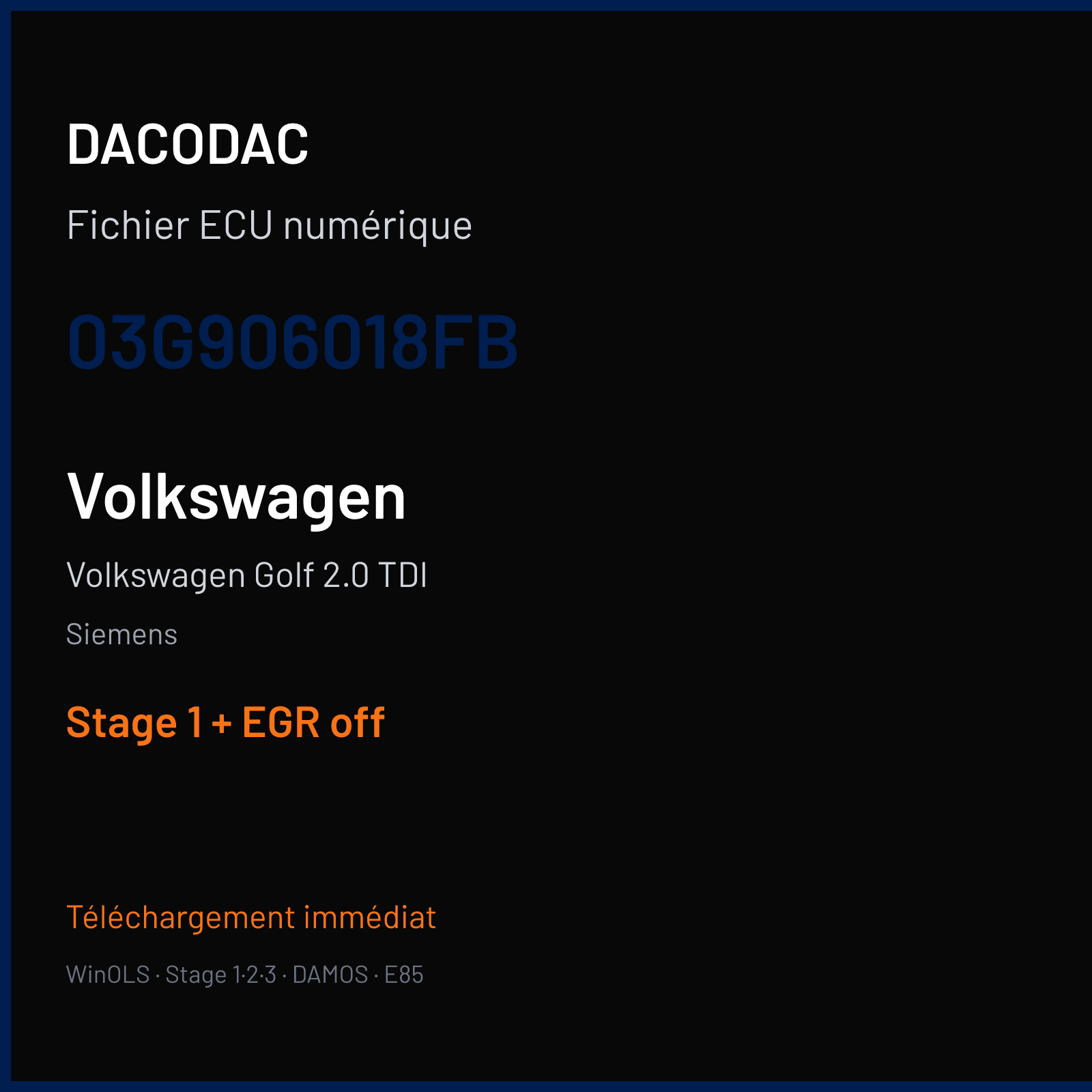 Volkswagen Golf 2.0 TDI (2007) — Siemens — 03G906018FB — Stage 1 + EGR off