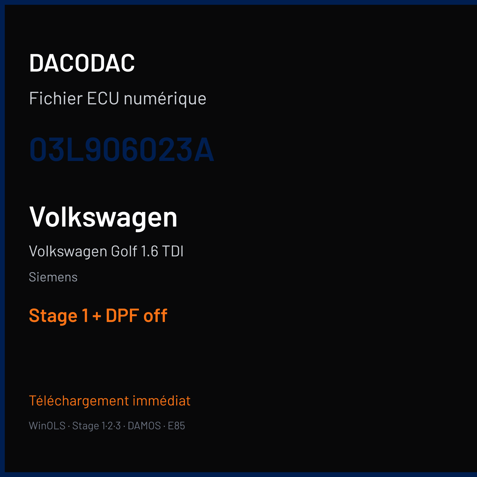 Volkswagen Golf 1.6 TDI — Siemens — 03L906023A — Stage 1 + DPF off