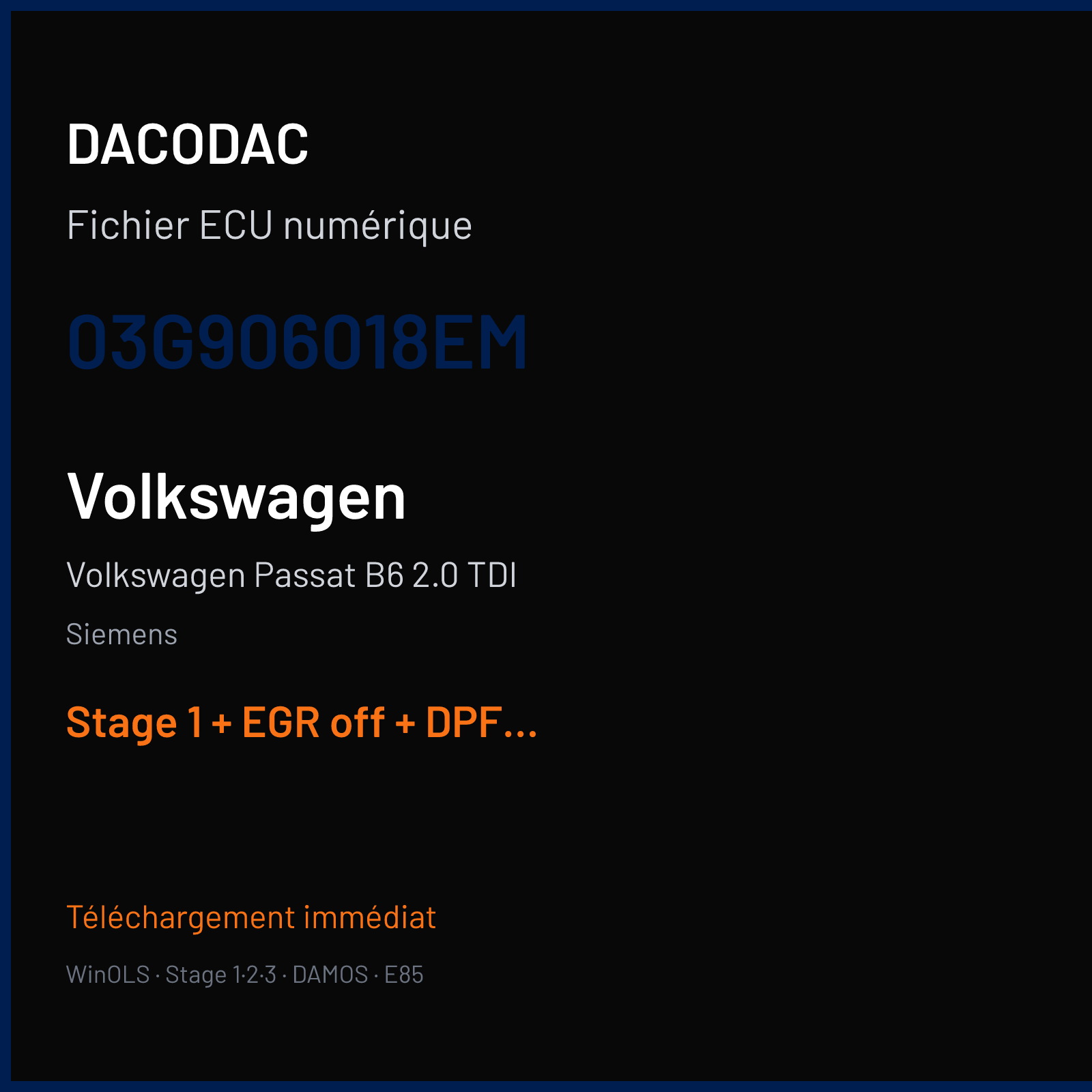 Volkswagen Passat B6 2.0 TDI — Siemens — 03G906018EM — Stage 1 + EGR off + DPF off