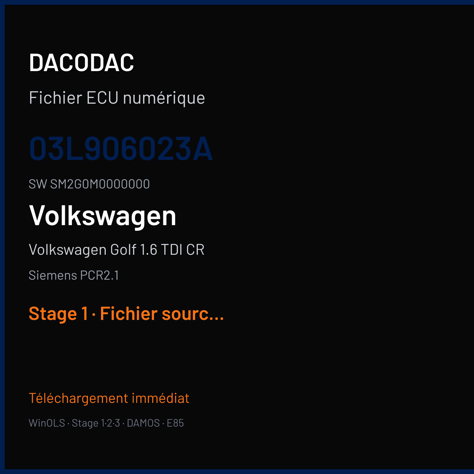 Volkswagen Golf 1.6 TDI CR (2010) — Siemens PCR2.1 — 03L906023A · SM2G0M0000000 — Stage 1