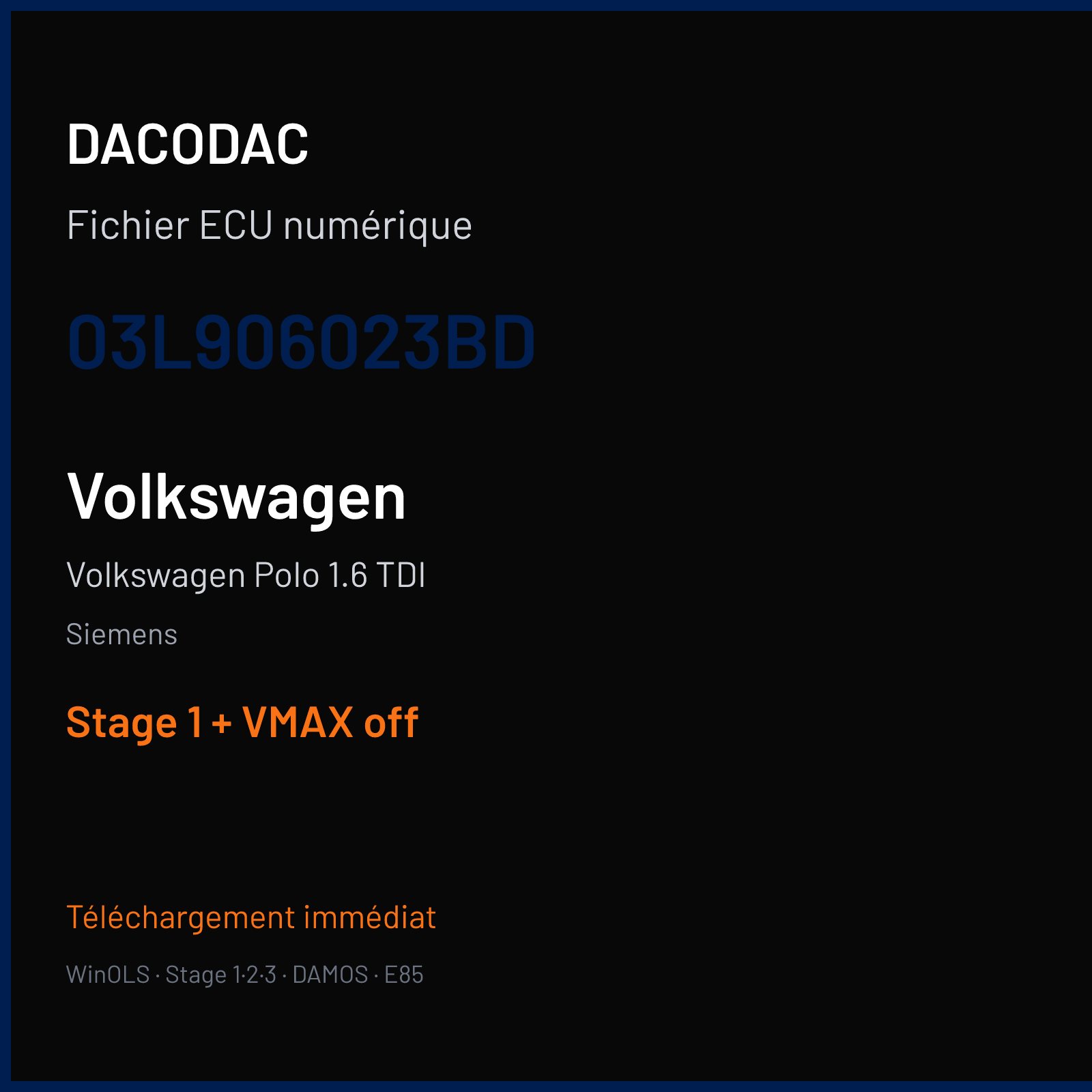 Volkswagen Polo 1.6 TDI (2011) — Siemens — 03L906023BD — Stage 1 + VMAX off