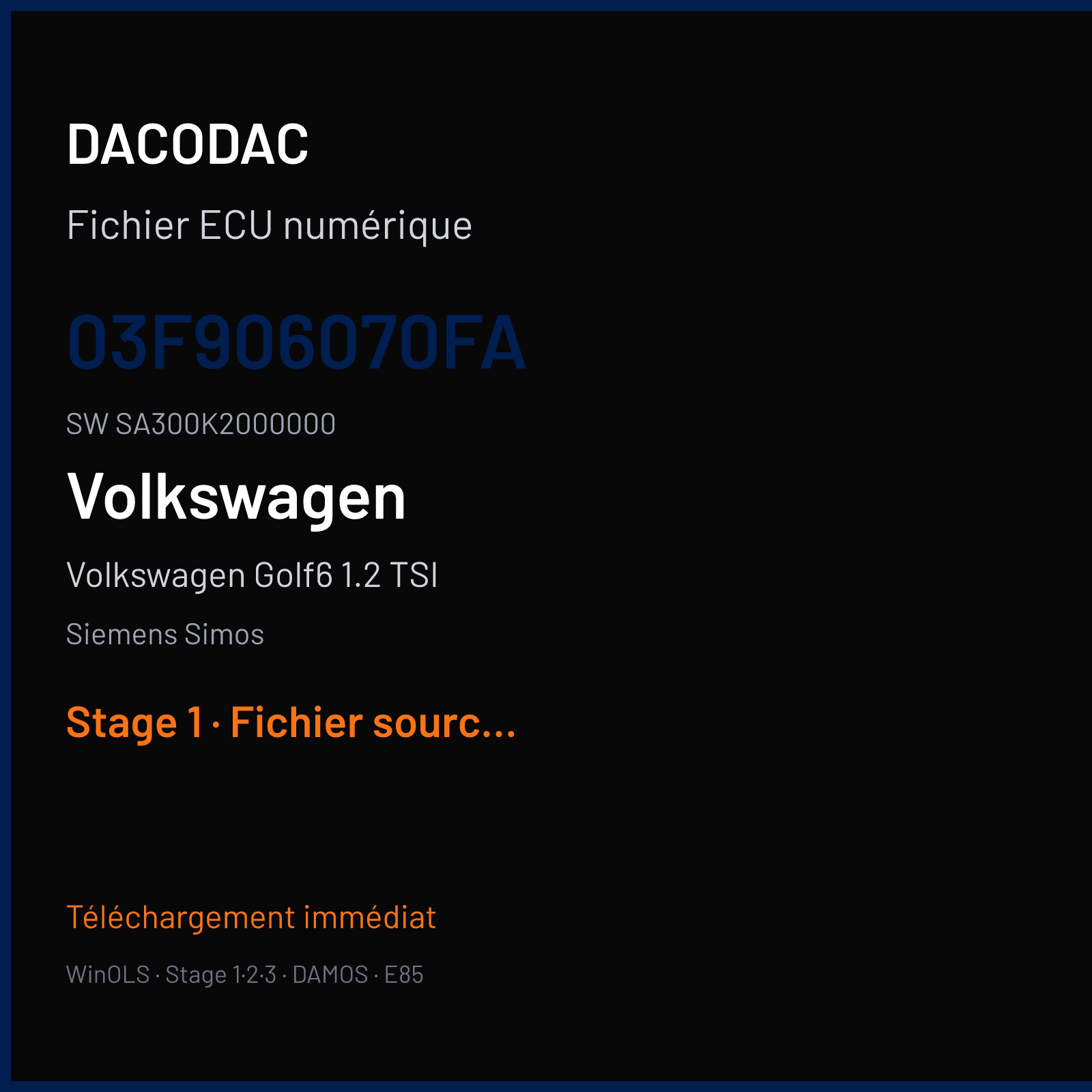 Volkswagen Golf6 1.2 TSI (2010) — Siemens Simos — 03F906070FA · SA300K2000000 — Stage 1