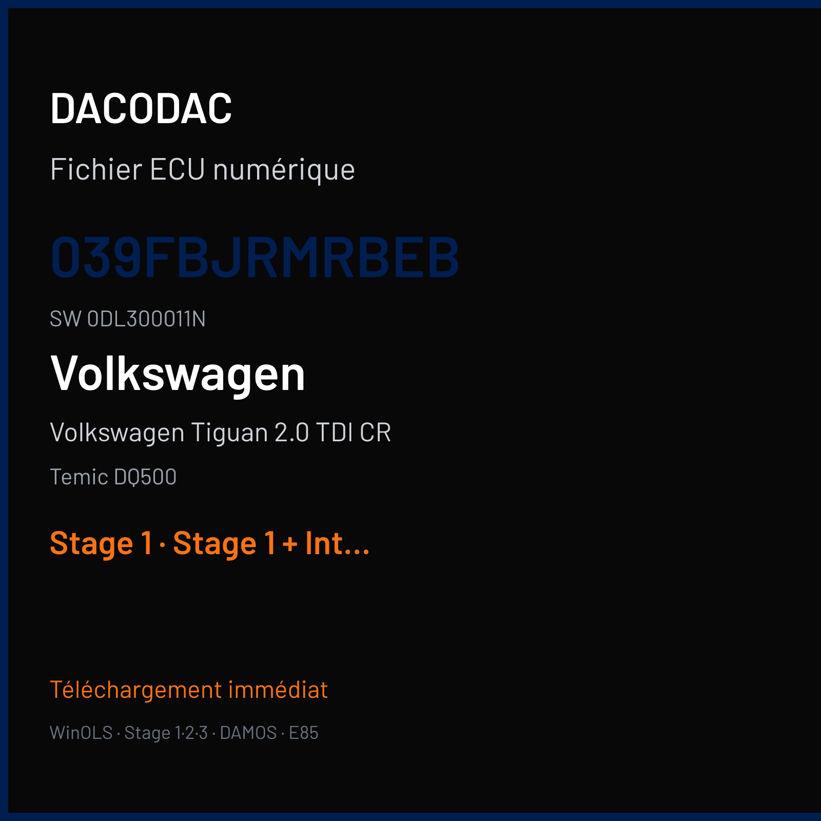 Volkswagen Tiguan 2.0 TDI CR 150 ch (2018) — Temic DQ500 — 039FBJRMRBEB · 0DL300011N · 2014 1371001 — Stage 1