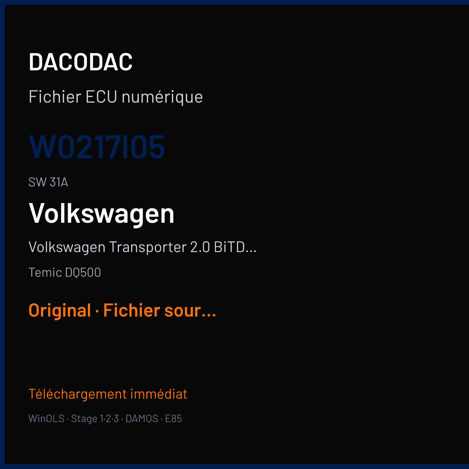 Volkswagen Transporter 2.0 BiTDI CR (2021) — Temic DQ500 — W0217I05 · 31A · 7BJR DQ500 MQB 0DV300046B — Original