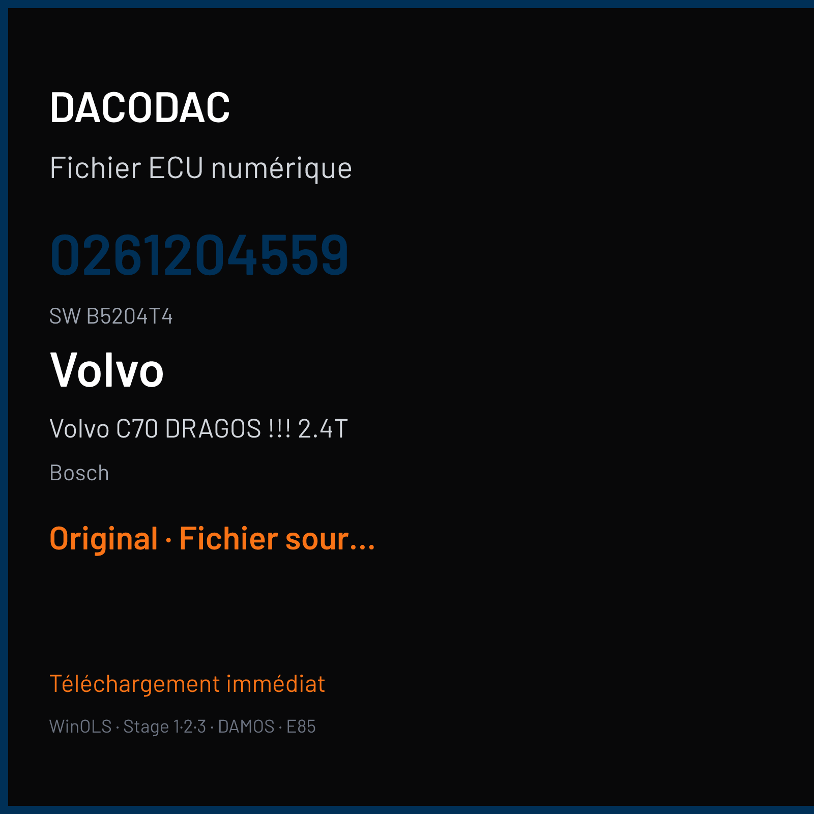 Volvo C70 DRAGOS !!! 2.4T 163 ch — Bosch — 0261204559 · B5204T4 · 30684582A — Original