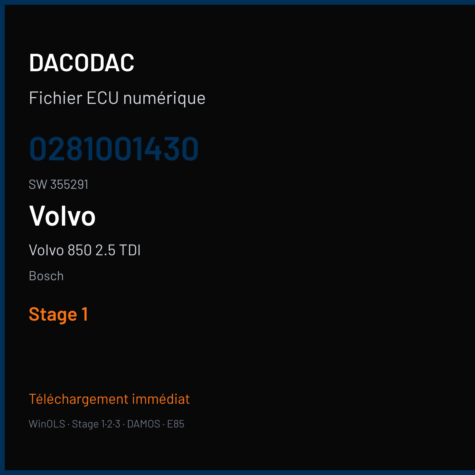 Volvo 850 2.5 TDI (1994) — Bosch — 0281001430 · 355291 — Stage 1