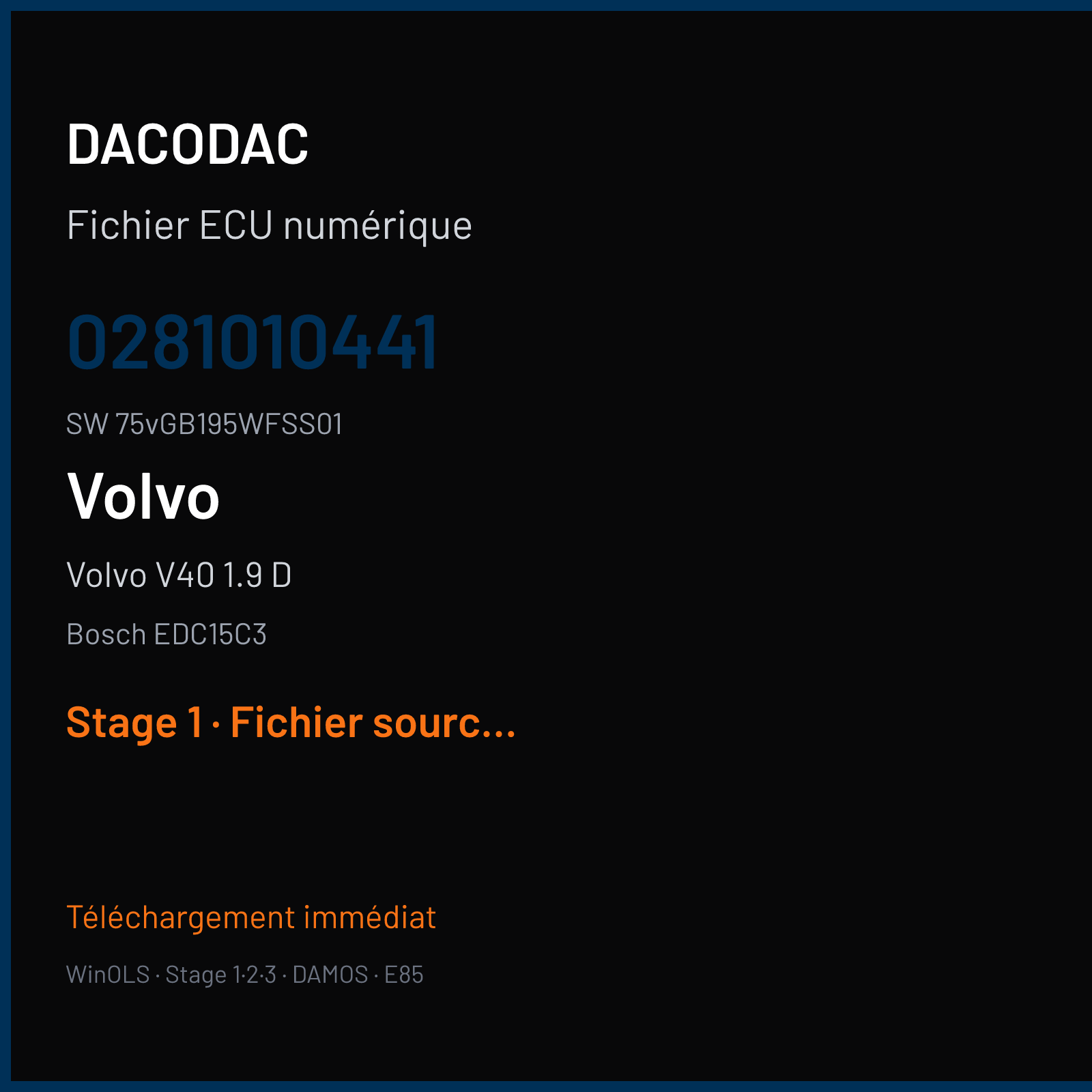 Volvo V40 1.9 D 115 ch (2001) — Bosch EDC15C3 — 0281010441 · 75vGB195WFSS01 · V330000133CC 353344 — Stage 1