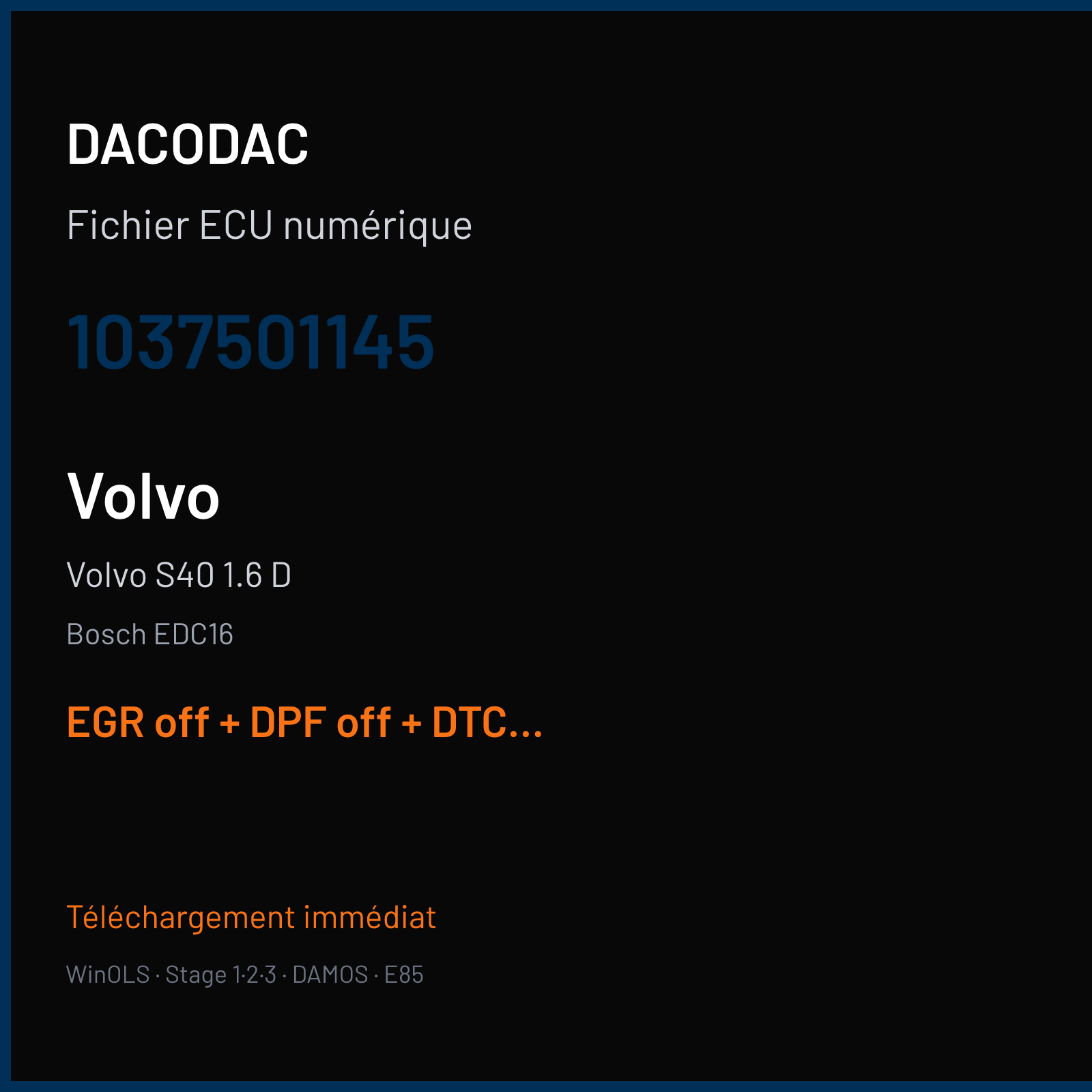 Volvo S40 1.6 D (2009) — Bosch EDC16 — 1037501145 — EGR off + DPF off + DTC off