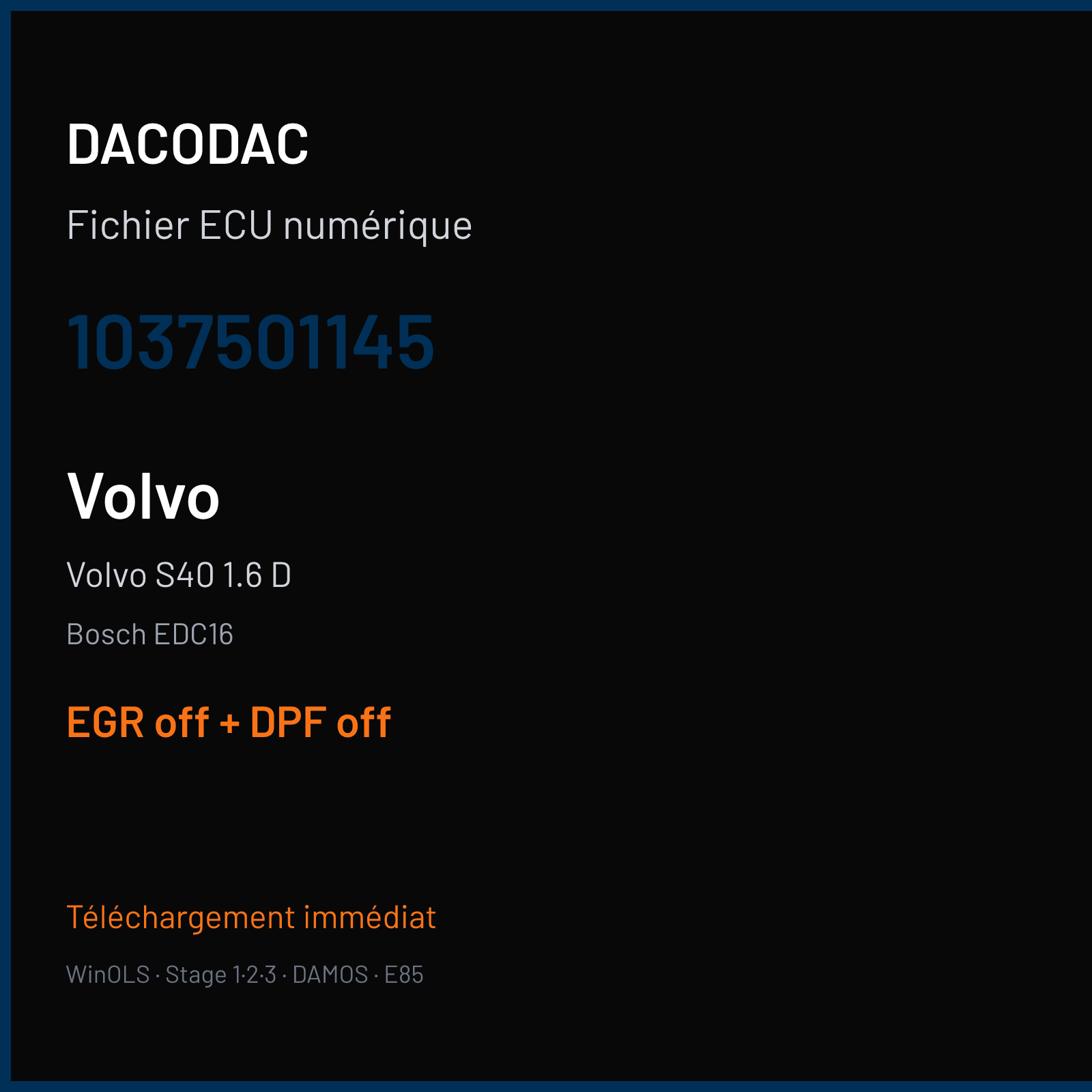 Volvo S40 1.6 D (2009) — Bosch EDC16 — 1037501145 — EGR off + DPF off