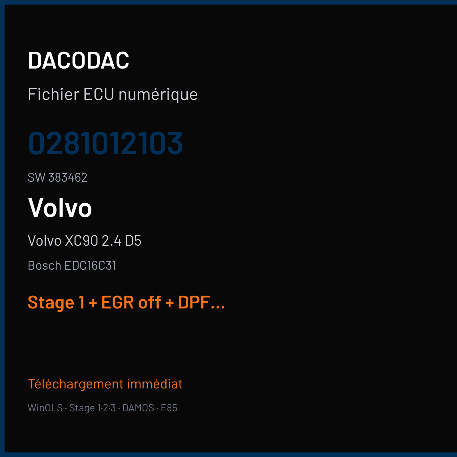 Volvo XC90 2.4 D5 (2006) — Bosch EDC16C31 — 0281012103 · 383462 — Stage 1 + EGR off + DPF off