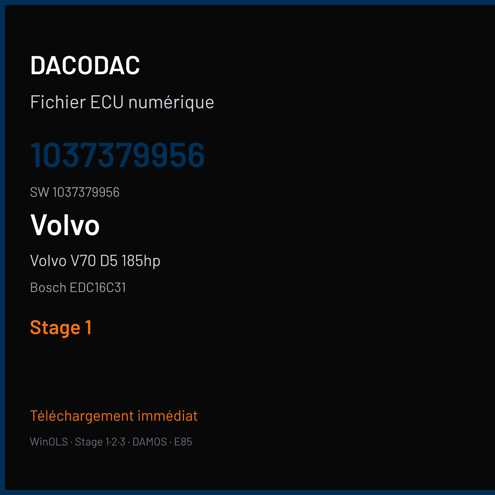 Volvo V70 D5 185hp 185 ch (2000) — Bosch EDC16C31 — 1037379956 · 1037379956 · 379956 — Stage 1