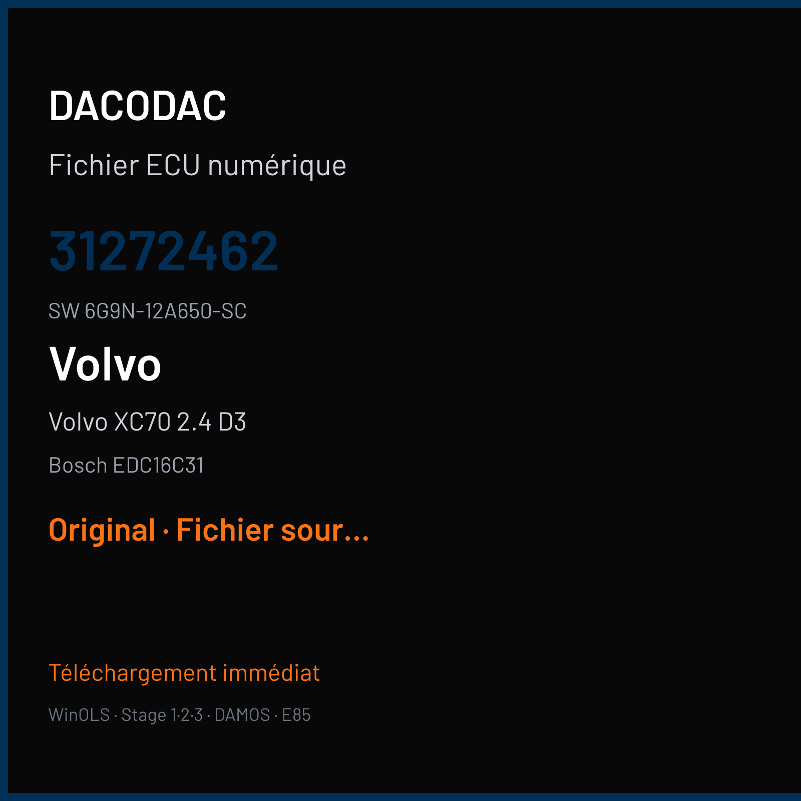 Volvo XC70 2.4 D3 (2009) — Bosch EDC16C31 — 31272462 · 6G9N-12A650-SC — Original