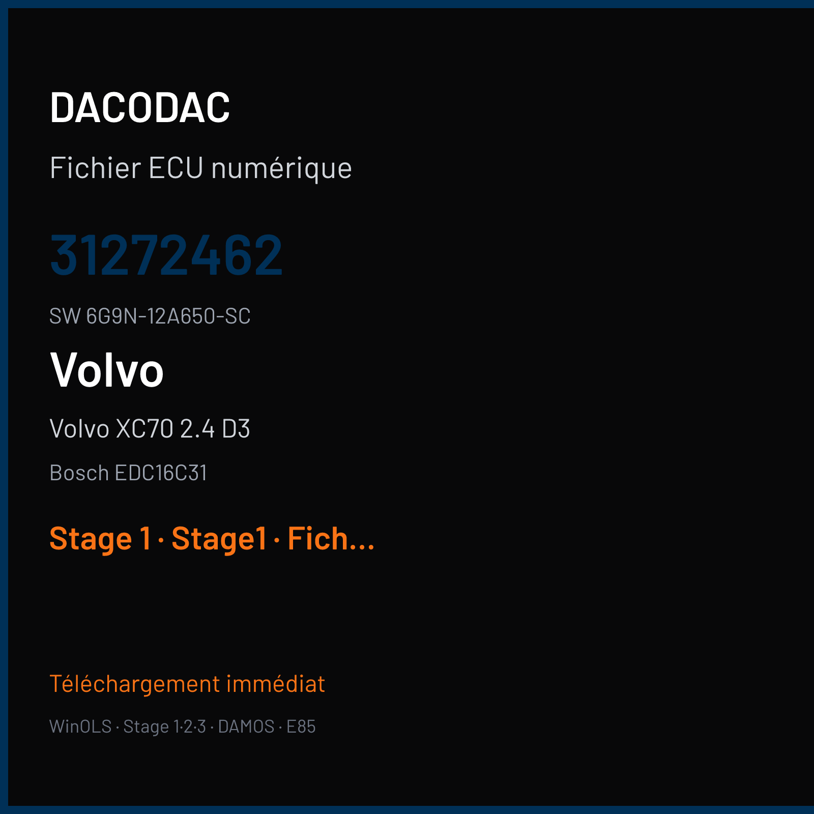 Volvo XC70 2.4 D3 (2009) — Bosch EDC16C31 — 31272462 · 6G9N-12A650-SC — Stage 1