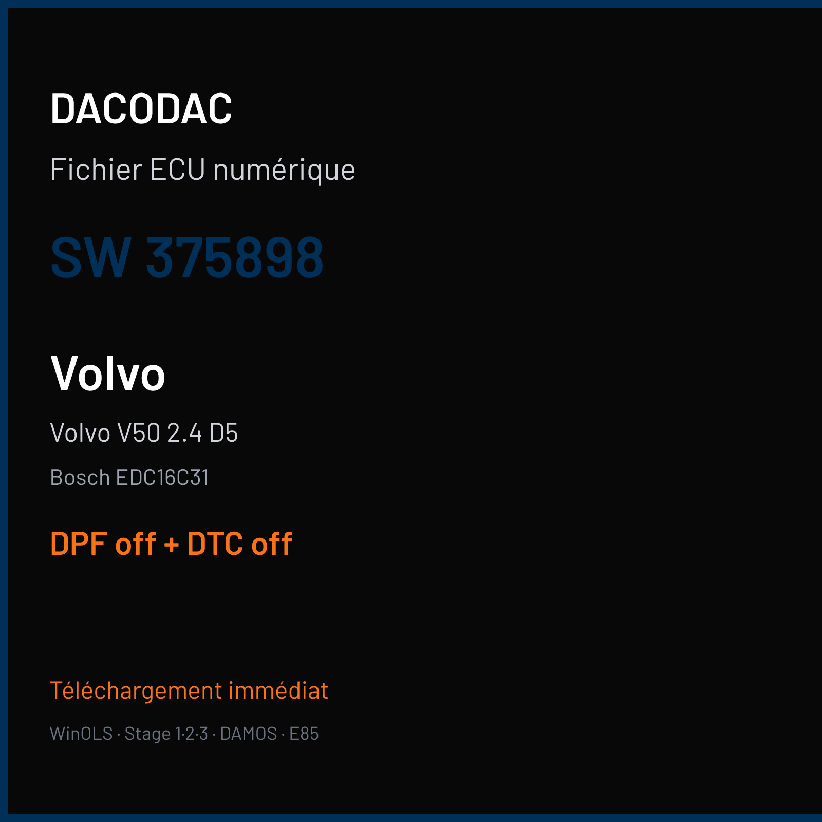 Volvo V50 2.4 D5 (2008) — Bosch EDC16C31 — 375898 — DPF off + DTC off