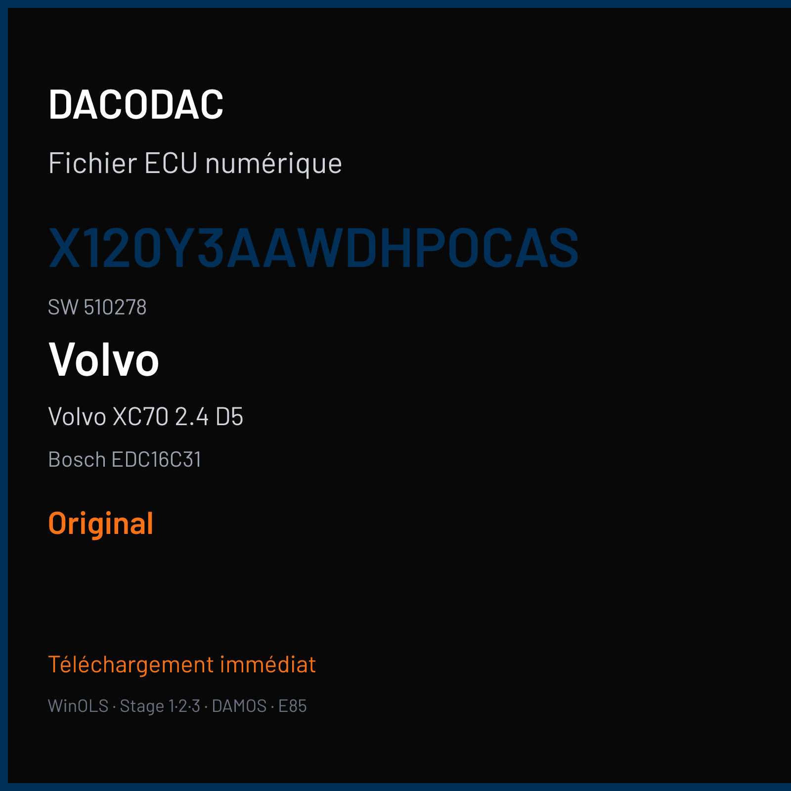 Volvo XC70 2.4 D5 (2008) — Bosch EDC16C31 — X120Y3AAWDHPOCAS · 510278 — Original