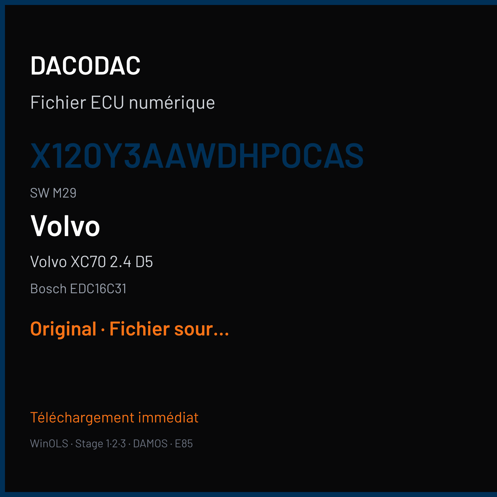 Volvo XC70 2.4 D5 (2008) — Bosch EDC16C31 — X120Y3AAWDHPoCAS · M29 — Original