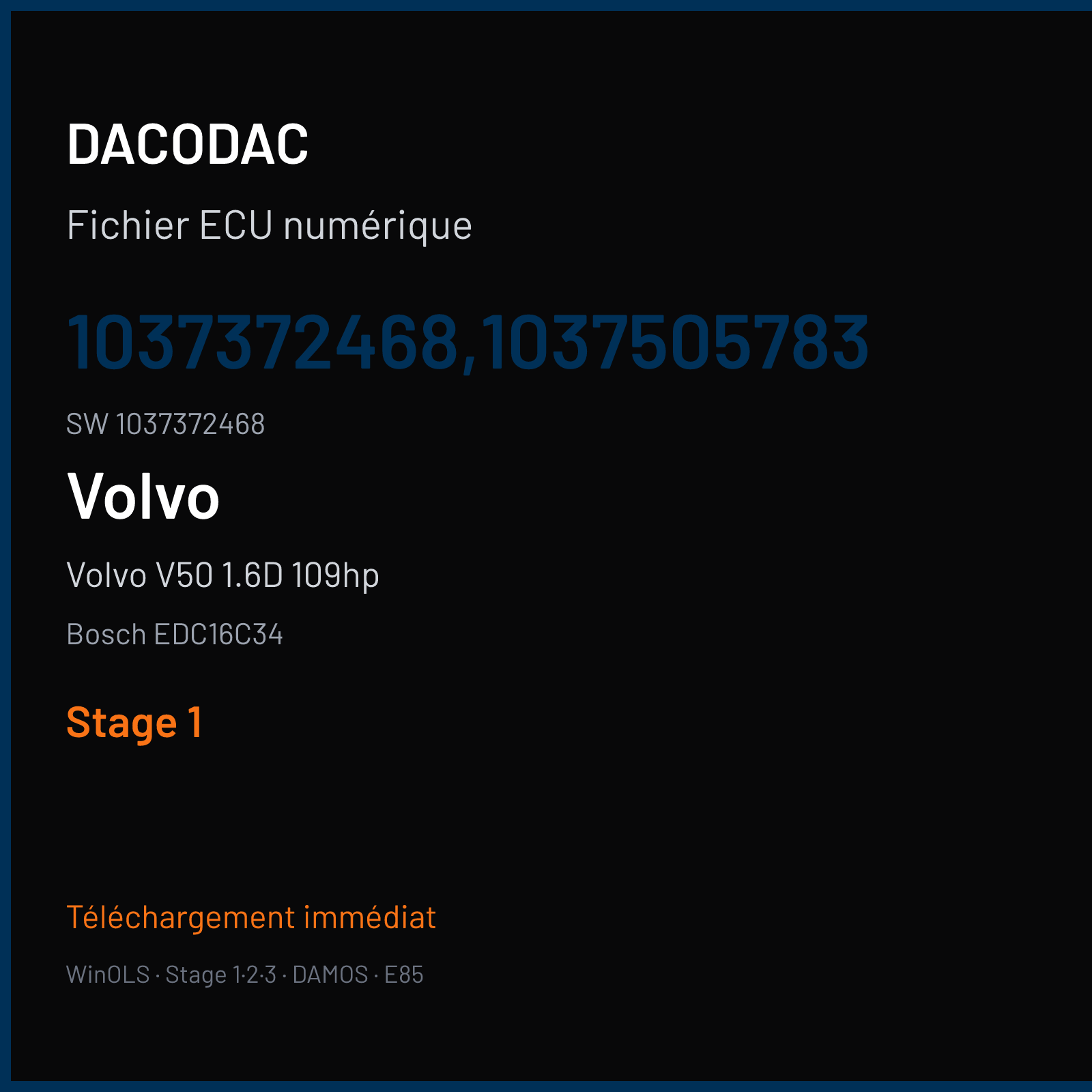 Volvo V50 1.6D 109hp 110 ch (2004) — Bosch EDC16C34 — 1037372468,1037505783 · 1037372468 · 505783 — Stage 1
