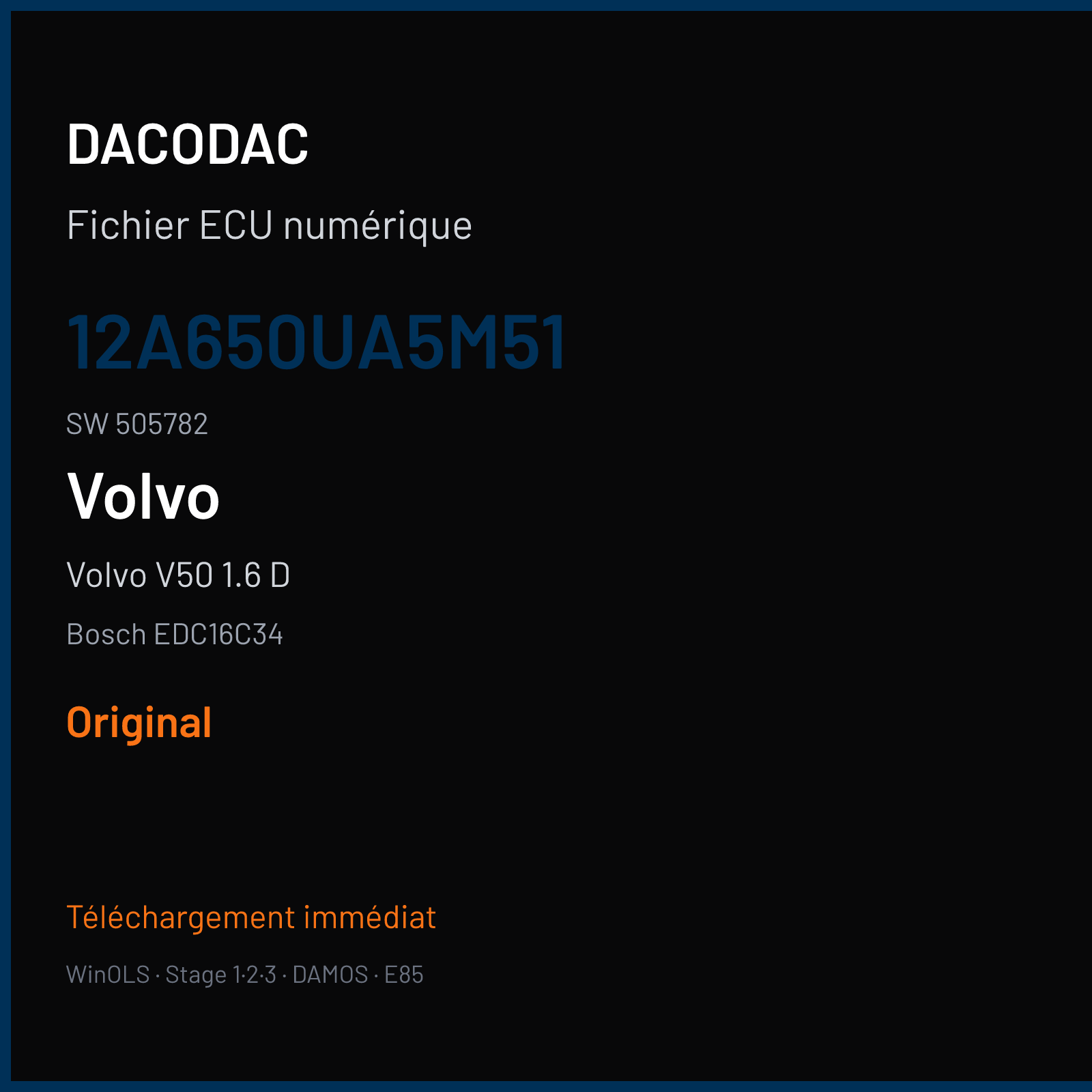 Volvo V50 1.6 D (2016) — Bosch EDC16C34 — 12A650UA5M51 · 505782 — Original