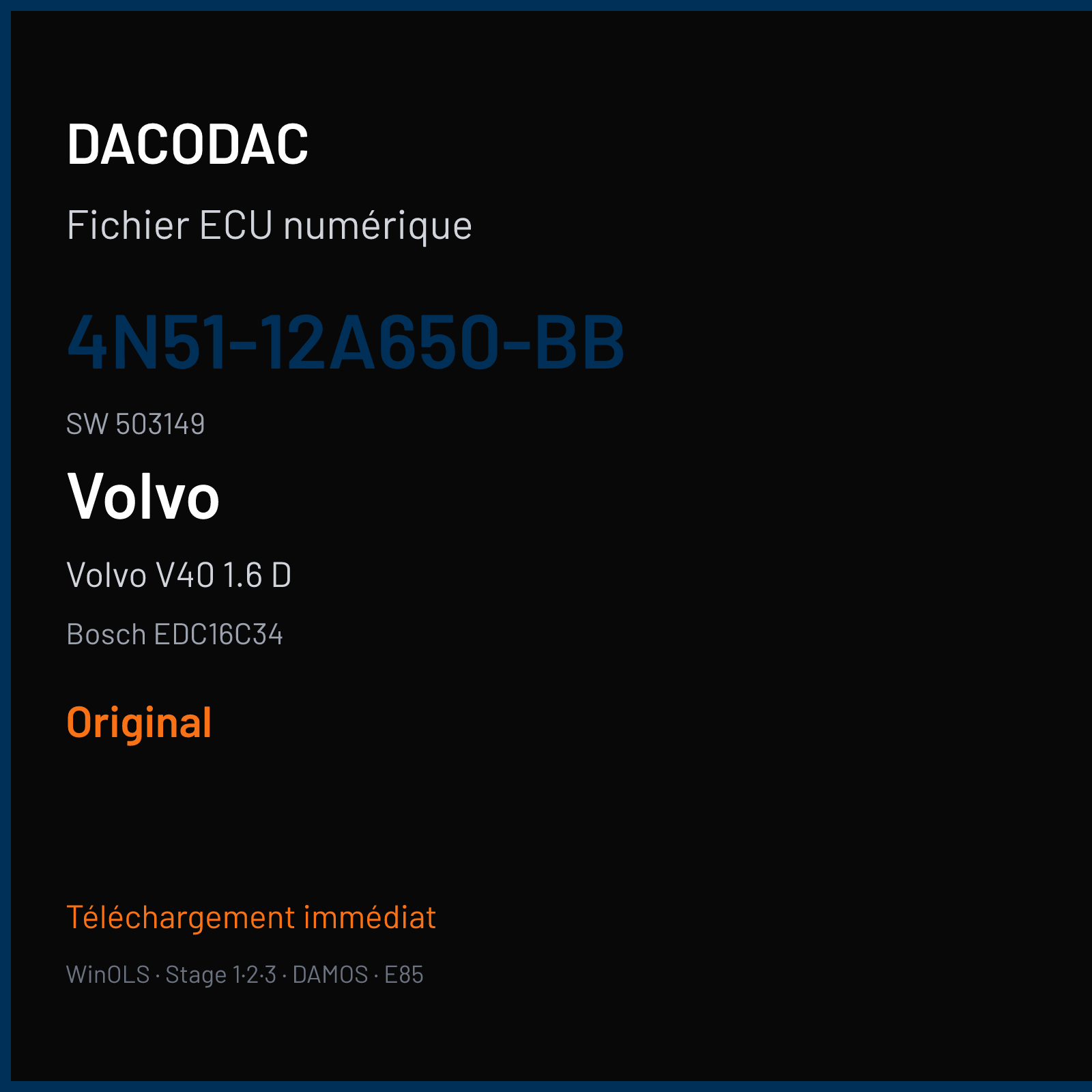 Volvo V40 1.6 D (2010) — Bosch EDC16C34 — 4N51-12A650-BB · 503149 — Original