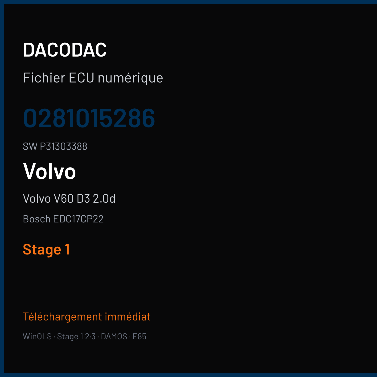 Volvo V60 D3 2.0d 163 ch (2011) — Bosch EDC17CP22 — 0281015286 · P31303388 · 519422 — Stage 1