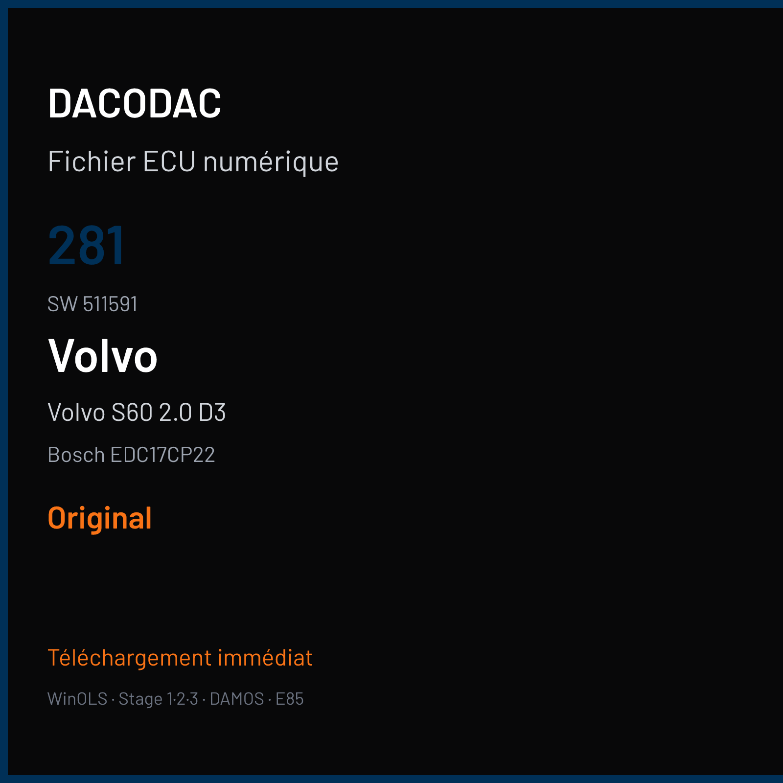 Volvo S60 2.0 D3 (2013) — Bosch EDC17CP22 — 281 · 511591 — Original