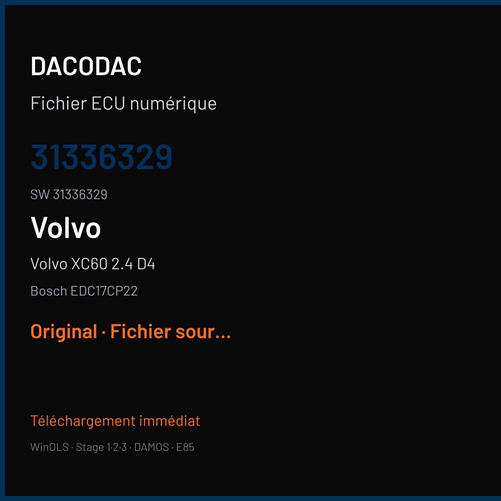 Volvo XC60 2.4 D4 — Bosch EDC17CP22 — 31336329 · 31336329 — Original