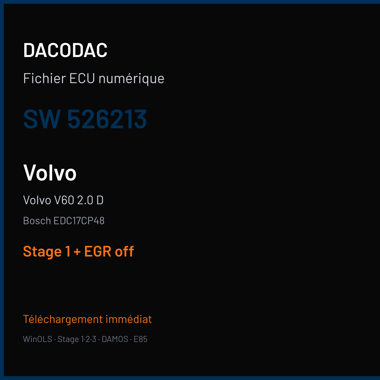 Volvo V60 2.0 D (2012) — Bosch EDC17CP48 — 526213 — Stage 1 + EGR off