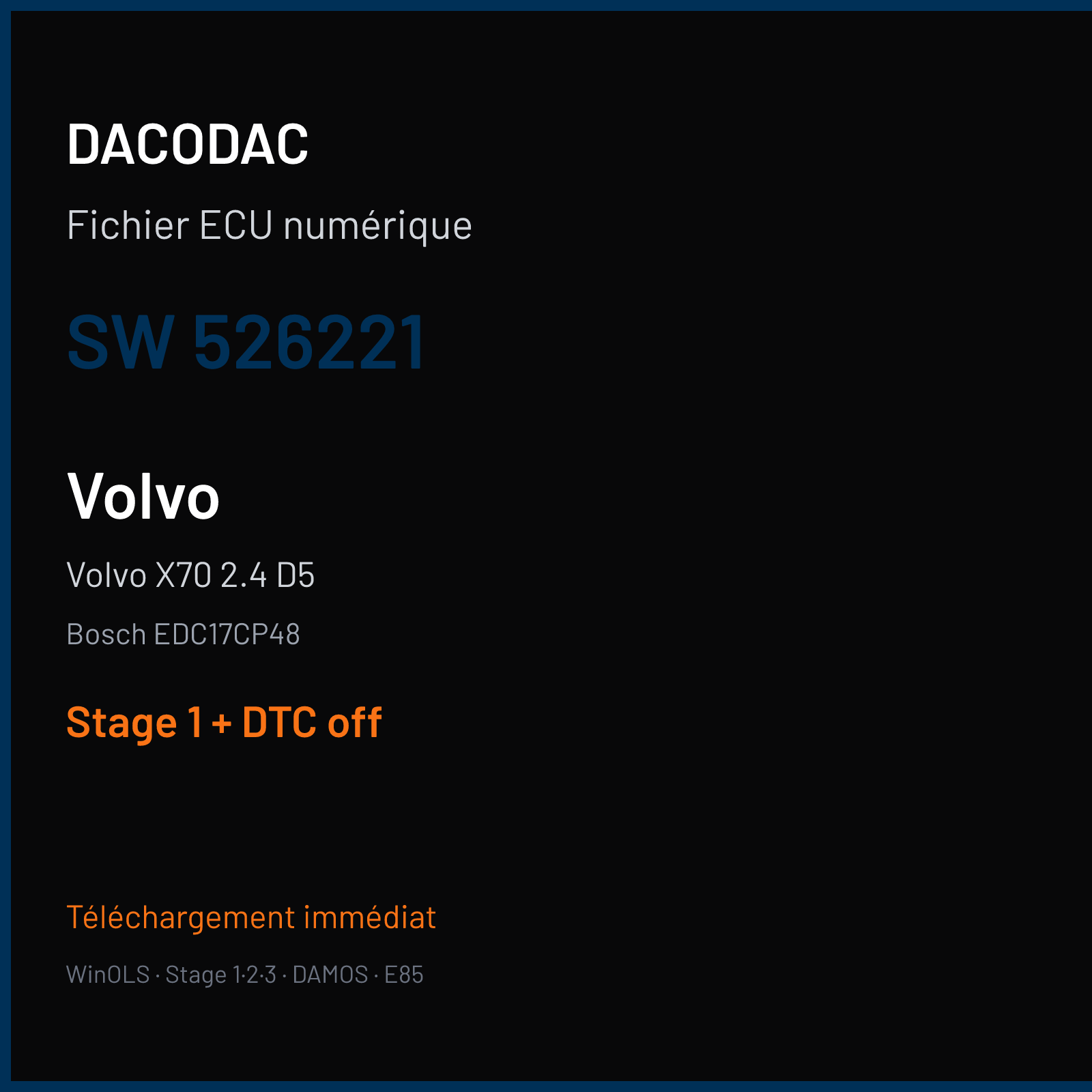 Volvo X70 2.4 D5 (2013) — Bosch EDC17CP48 — 526221 — Stage 1 + DTC off