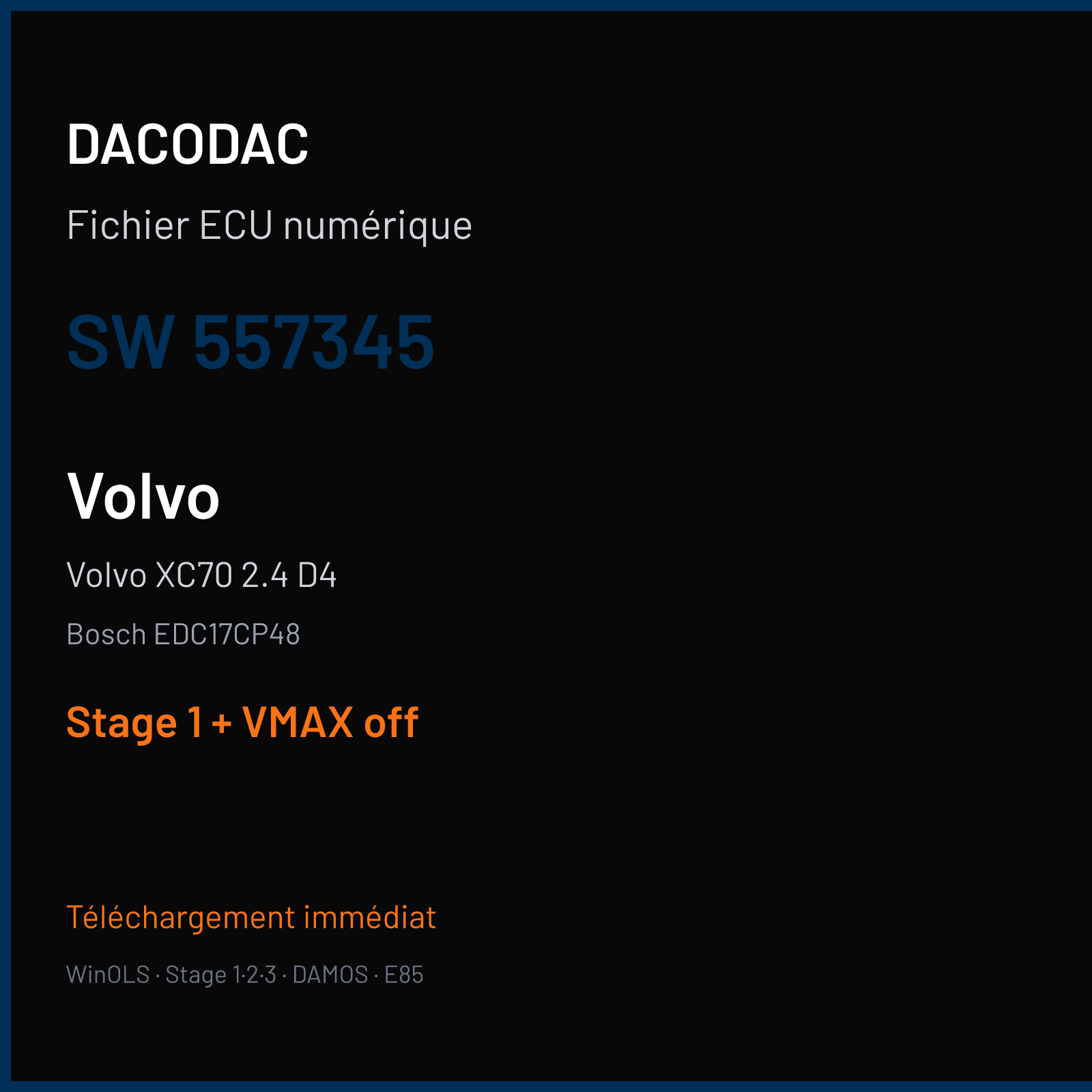 Volvo XC70 2.4 D4 (2015) — Bosch EDC17CP48 — 557345 — Stage 1 + VMAX off