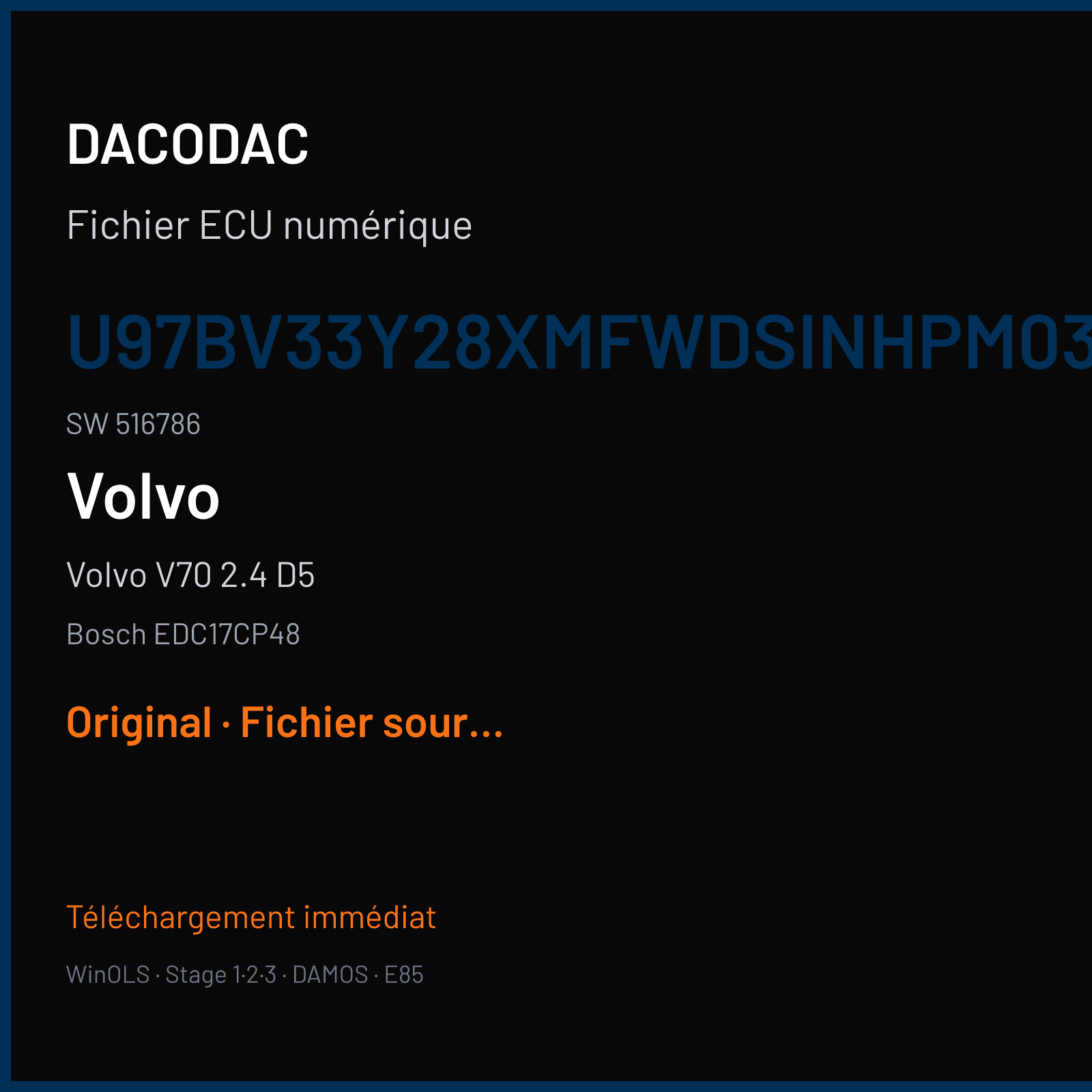 Volvo V70 2.4 D5 (2014) — Bosch EDC17CP48 — U97BV33Y28xMFWDSINHPM03 · 516786 — Original