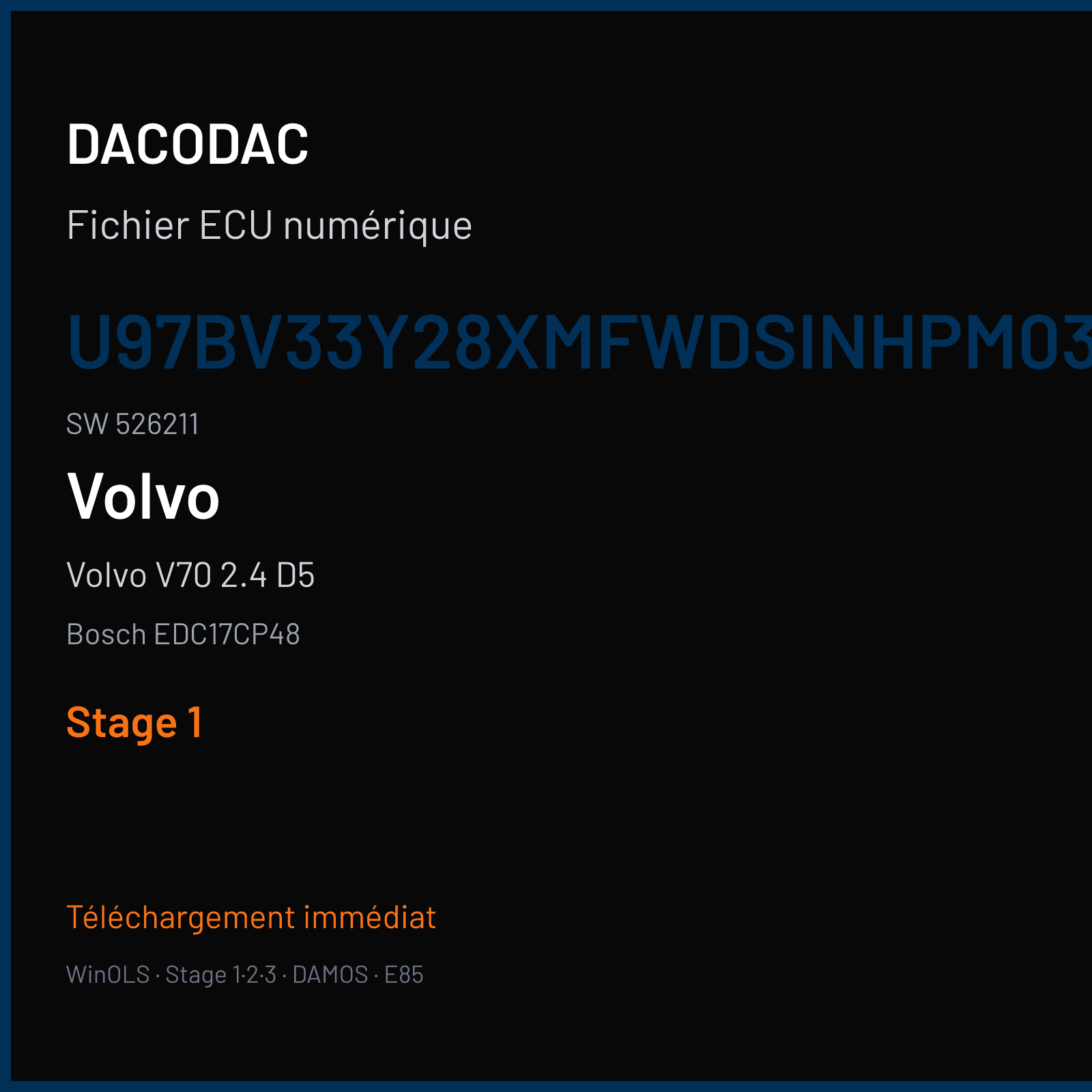 Volvo V70 2.4 D5 (2014) — Bosch EDC17CP48 — U97BV33Y28XMFWDSINHPM03 · 526211 — Stage 1