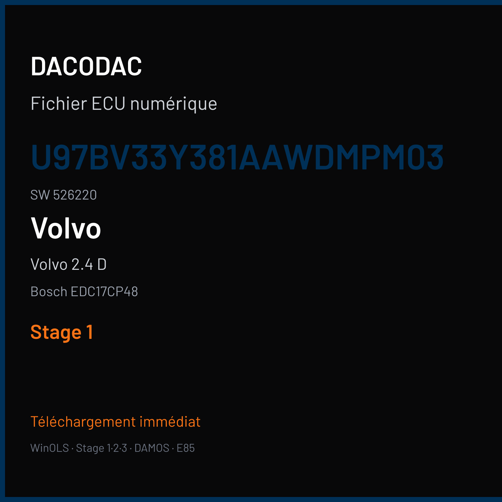 Volvo 2.4 D (2013) — Bosch EDC17CP48 — U97BV33Y381AAWDMPM03 · 526220 — Stage 1