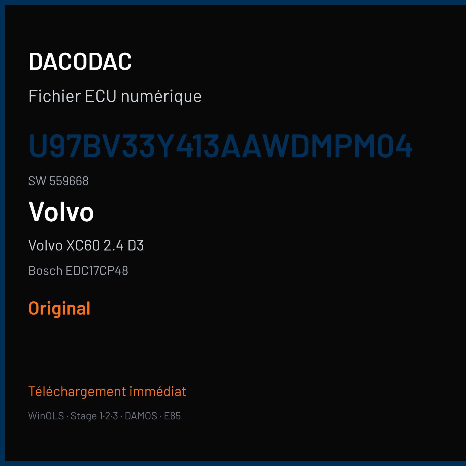 Volvo XC60 2.4 D3 (2013) — Bosch EDC17CP48 — U97BV33Y413AAWDMPM04 · 559668 — Original