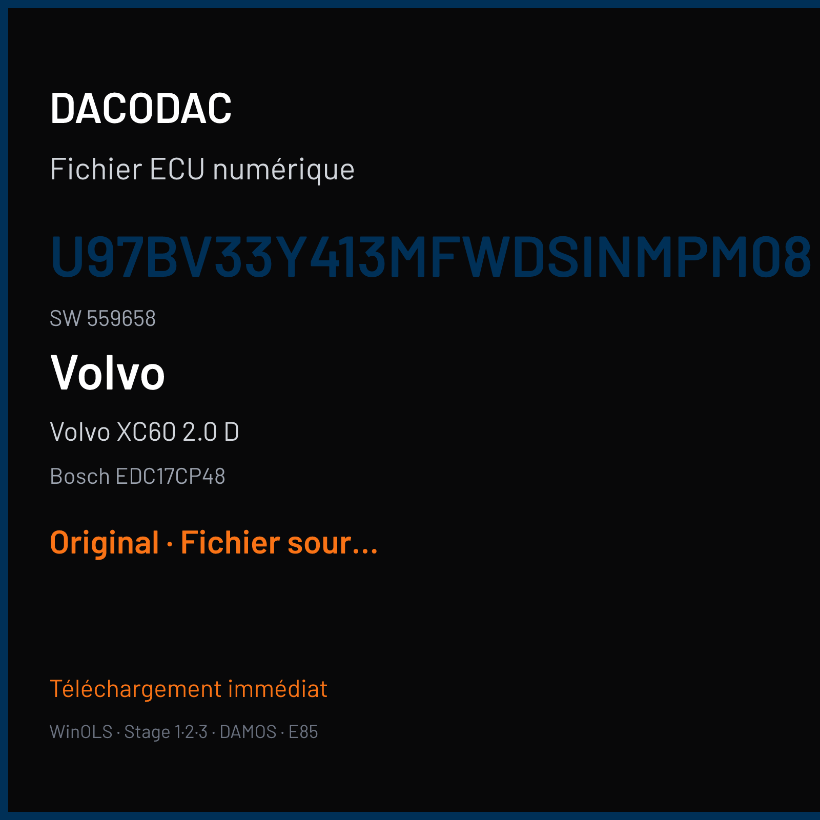 Volvo XC60 2.0 D (2013) — Bosch EDC17CP48 — U97BV33Y413MFWDSINMPM08 · 559658 — Original
