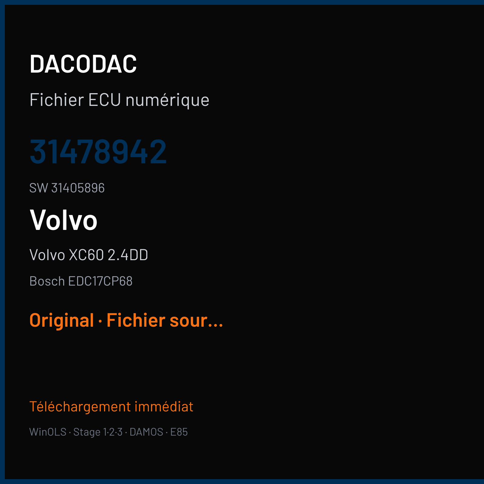 Volvo XC60 2.4DD 220 ch (2015) — Bosch EDC17CP68 — 31478942 · 31405896 · 559631 — Original