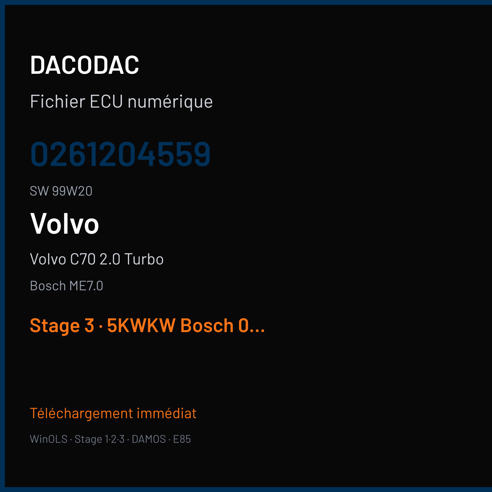 Volvo C70 2.0 Turbo 163 ch (1999) — Bosch ME7.0 — 0261204559 · 99W20 · P80 B52X4XT ME 7.0 10EV 359462 — Stage 3