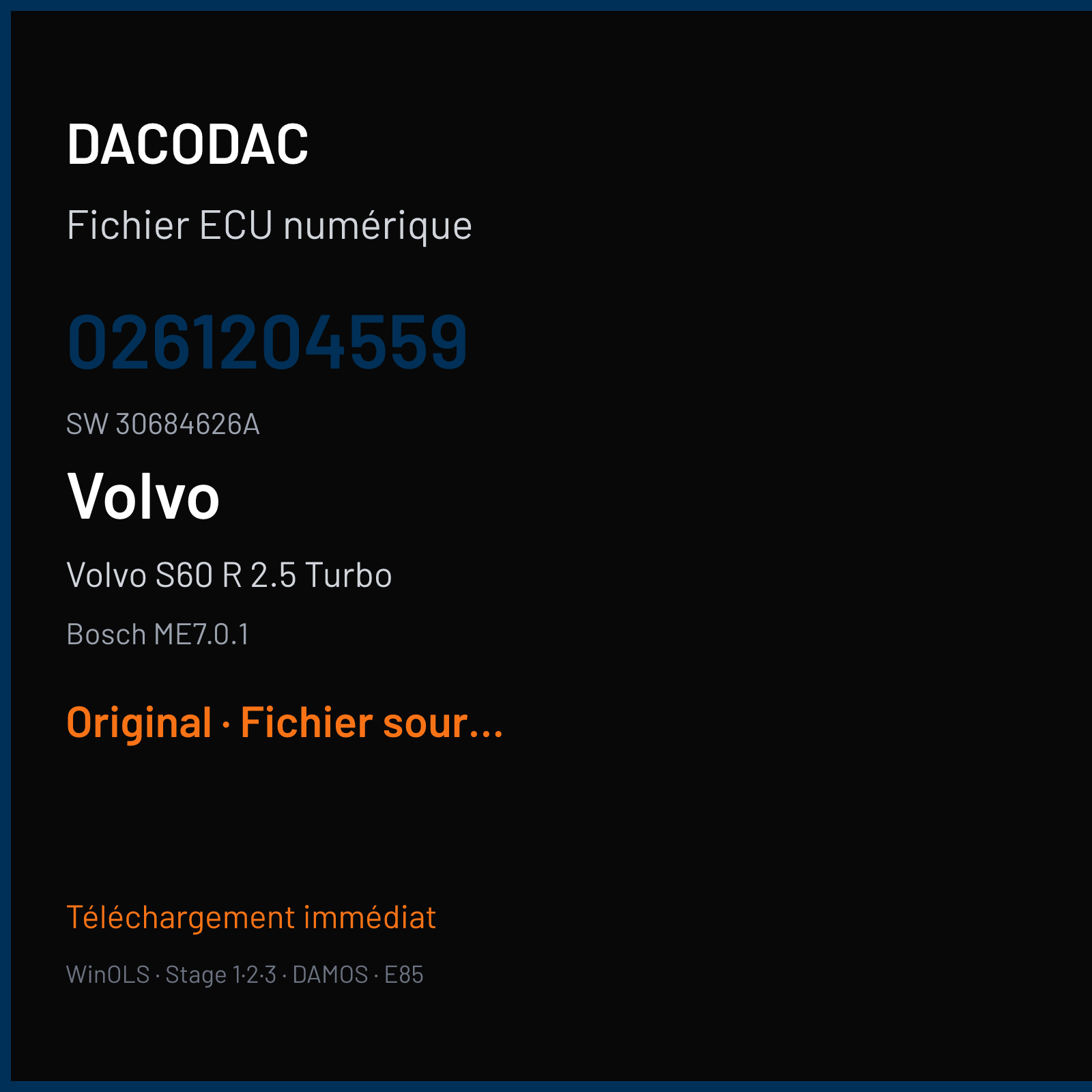 Volvo S60 R 2.5 Turbo (2006) — Bosch ME7.0.1 — 0261204559 · 30684626A — Original