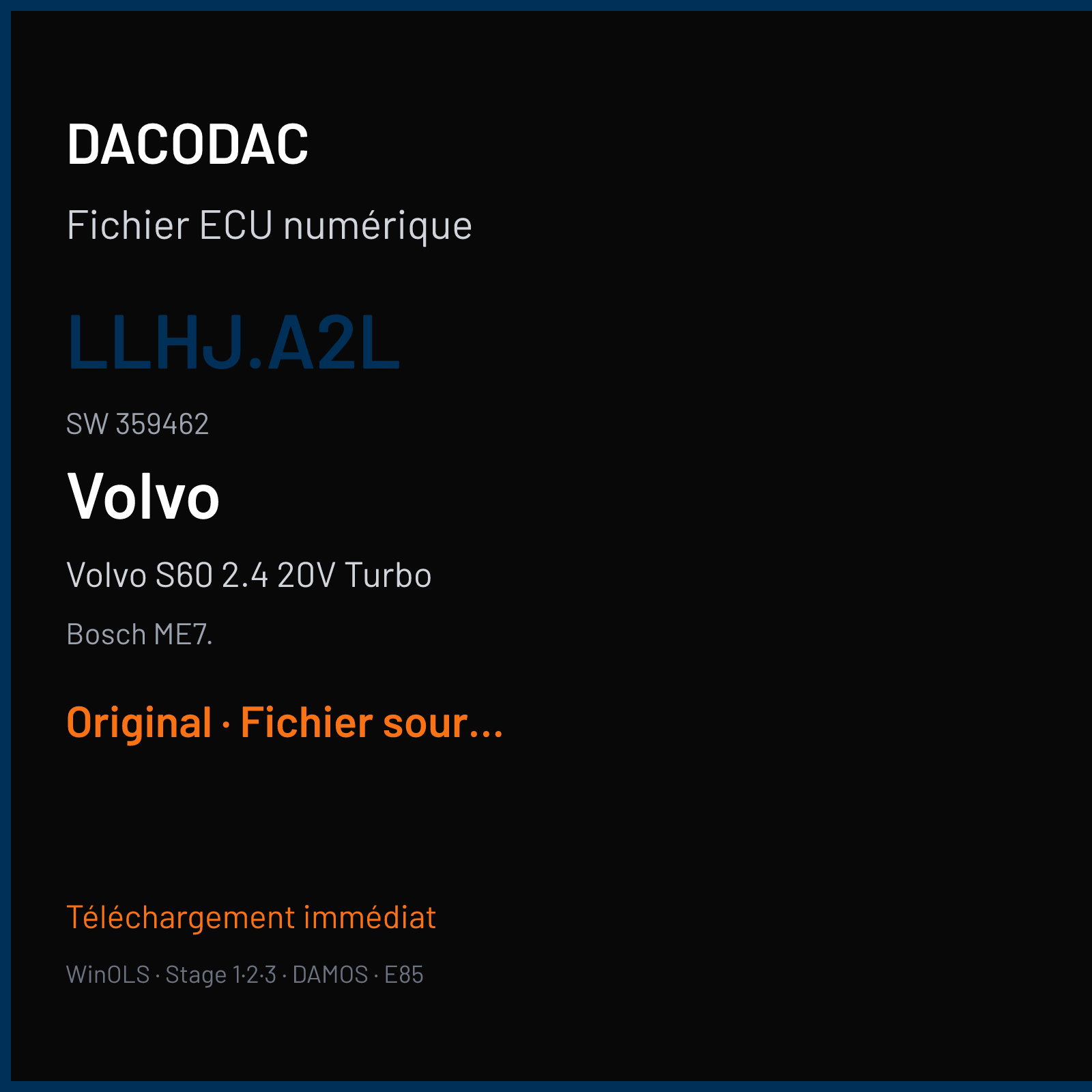 Volvo S60 2.4 20V Turbo 210 ch (2003) — Bosch ME7. — LLHJ.A2L · 359462 — Original