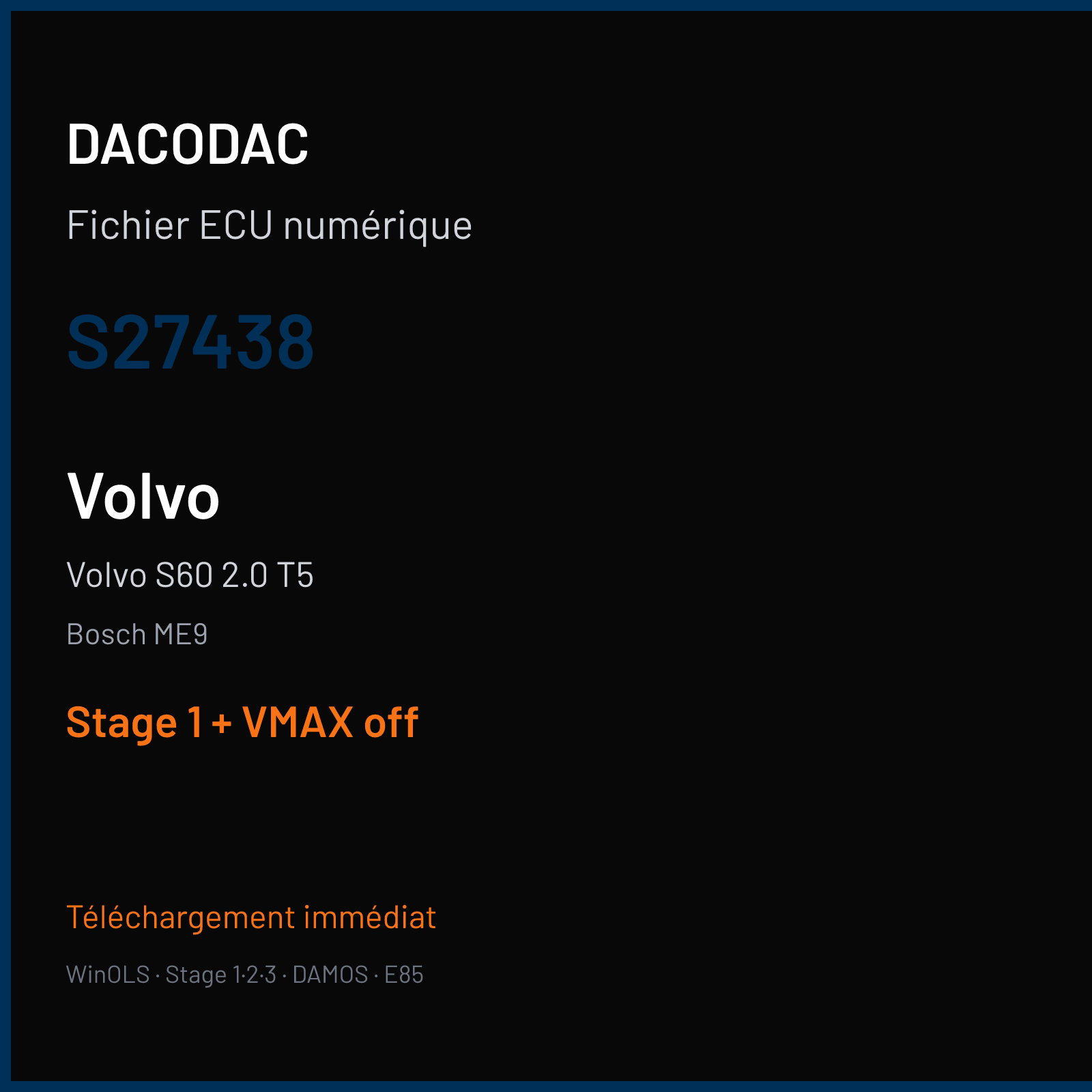 Volvo S60 2.0 T5 (2012) — Bosch ME9 — S27438 — Stage 1 + VMAX off