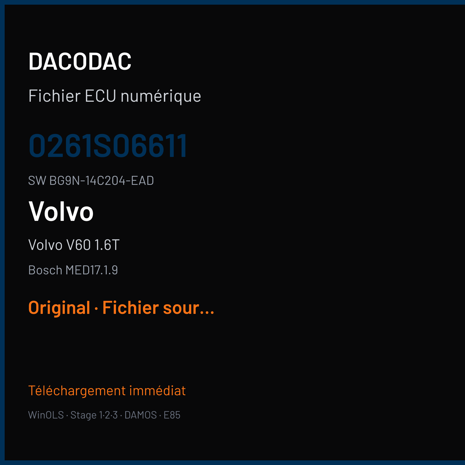 Volvo V60 1.6T 180 ch (2014) — Bosch MED17.1.9 — 0261S06611 · BG9N-14C204-EAD · 520912 — Original
