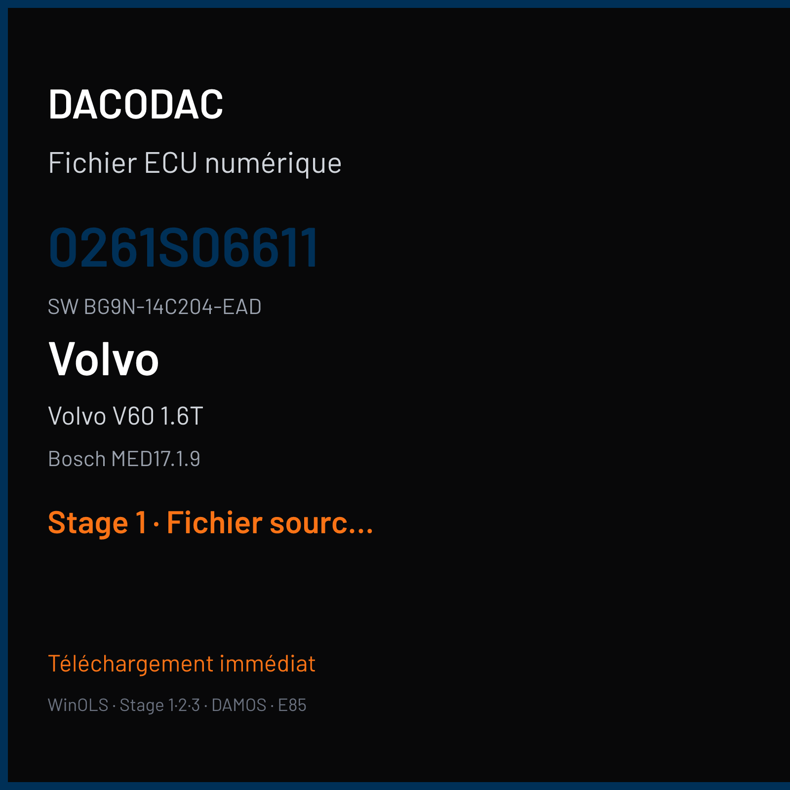 Volvo V60 1.6T 180 ch (2014) — Bosch MED17.1.9 — 0261S06611 · BG9N-14C204-EAD · 520912 — Stage 1