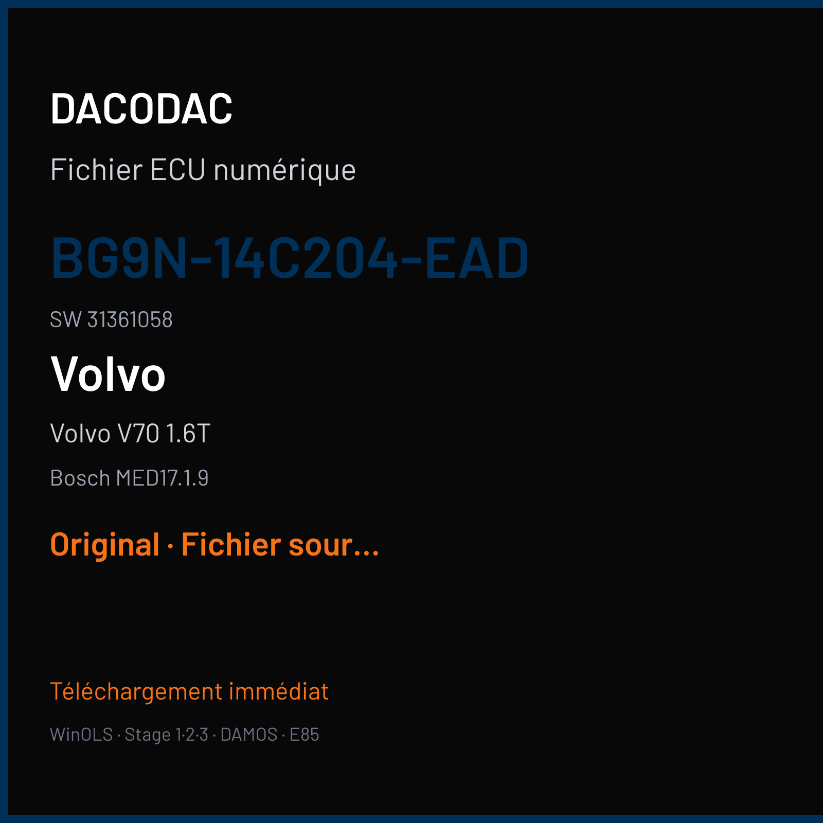 Volvo V70 1.6T 180 ch (2012) — Bosch MED17.1.9 — BG9N-14C204-EAD · 31361058 · 520912 — Original