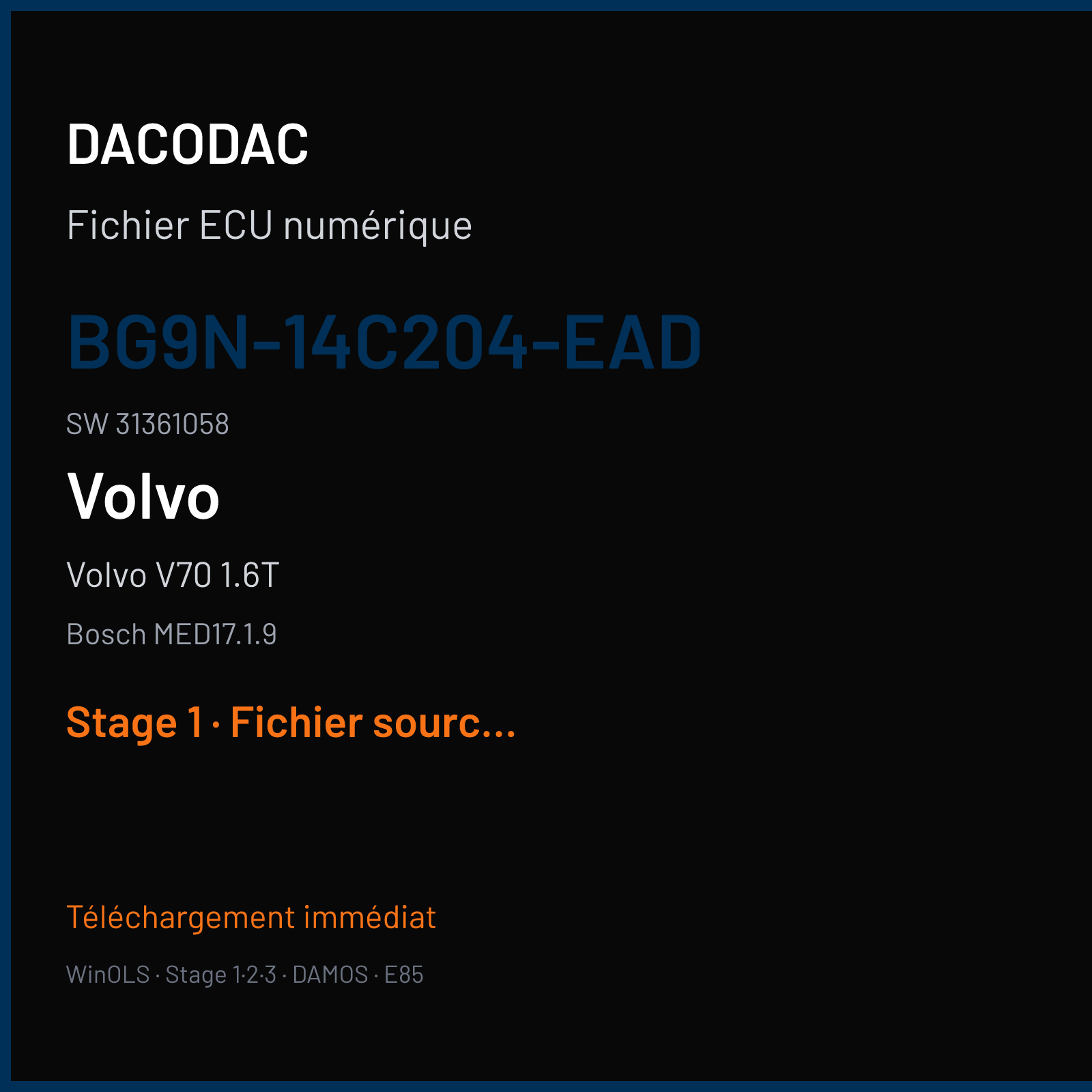 Volvo V70 1.6T 180 ch (2012) — Bosch MED17.1.9 — BG9N-14C204-EAD · 31361058 · 520912 — Stage 1