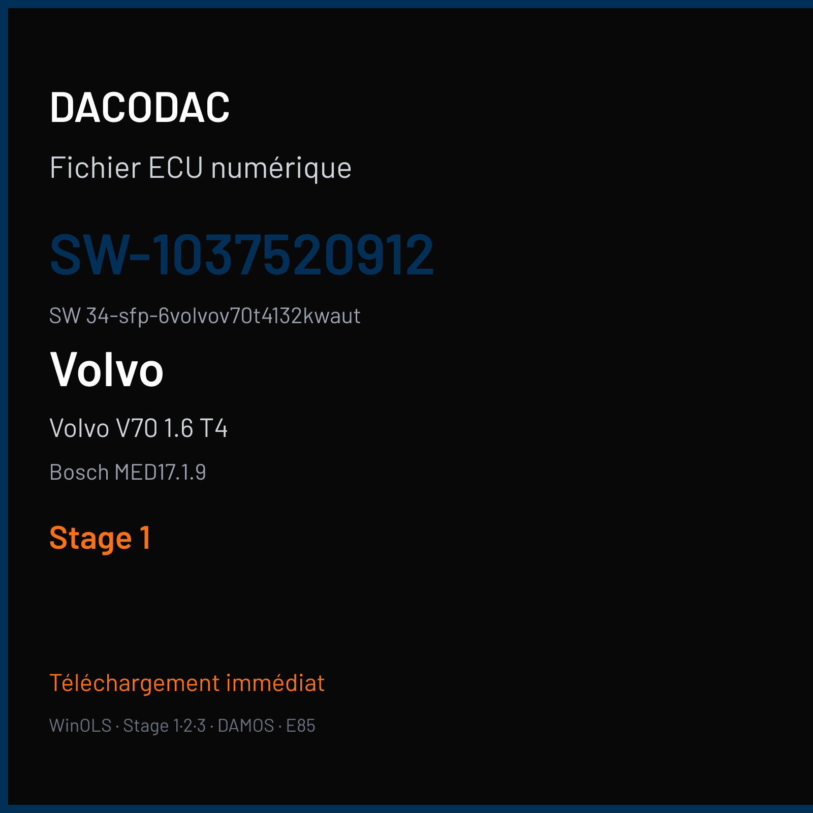Volvo V70 1.6 T4 177 ch (2011) — Bosch MED17.1.9 — sw-1037520912 · 34-sfp-6volvov70t4132kwaut · 510451 — Stage 1