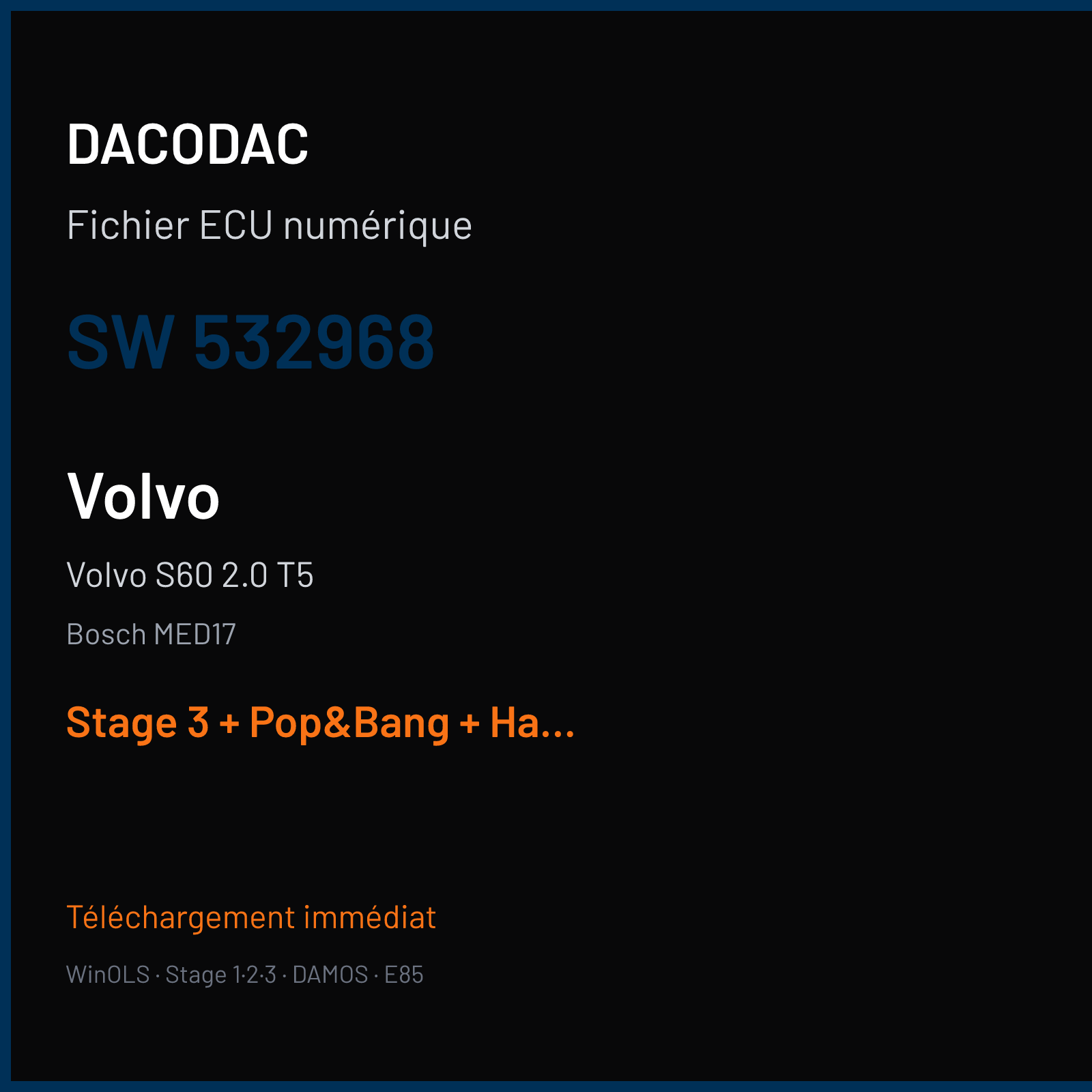 Volvo S60 2.0 T5 (2012) — Bosch MED17 — 532968 — Stage 3 + Pop&Bang + Hardcut