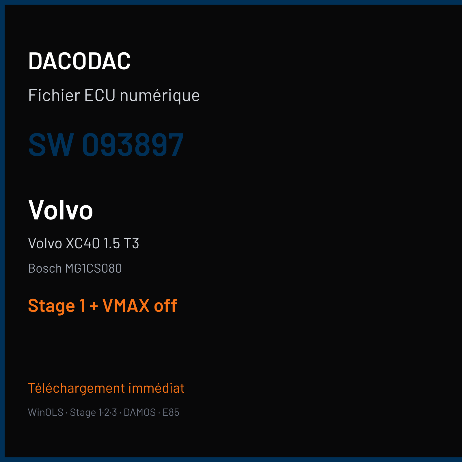 Volvo XC40 1.5 T3 — Bosch MG1CS080 — 093897 — Stage 1 + VMAX off