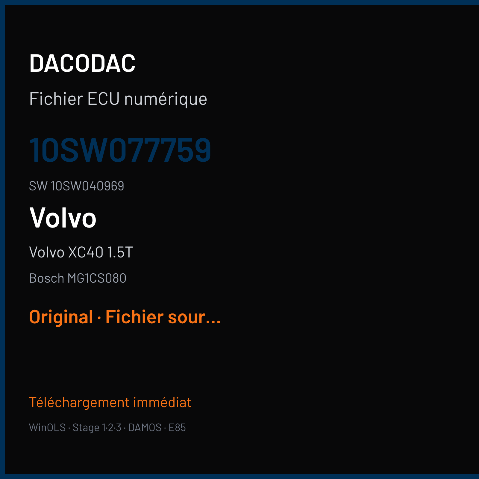 Volvo XC40 1.5T 130 ch (2020) — Bosch MG1CS080 — 10SW077759 · 10SW040969 · 077759 — Original