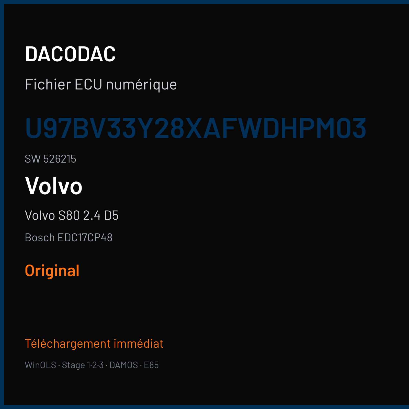 Volvo S80 2.4 D5 (2012) — Bosch EDC17CP48 — U97BV33Y28XAFWDHPM03 · 526215 — Original