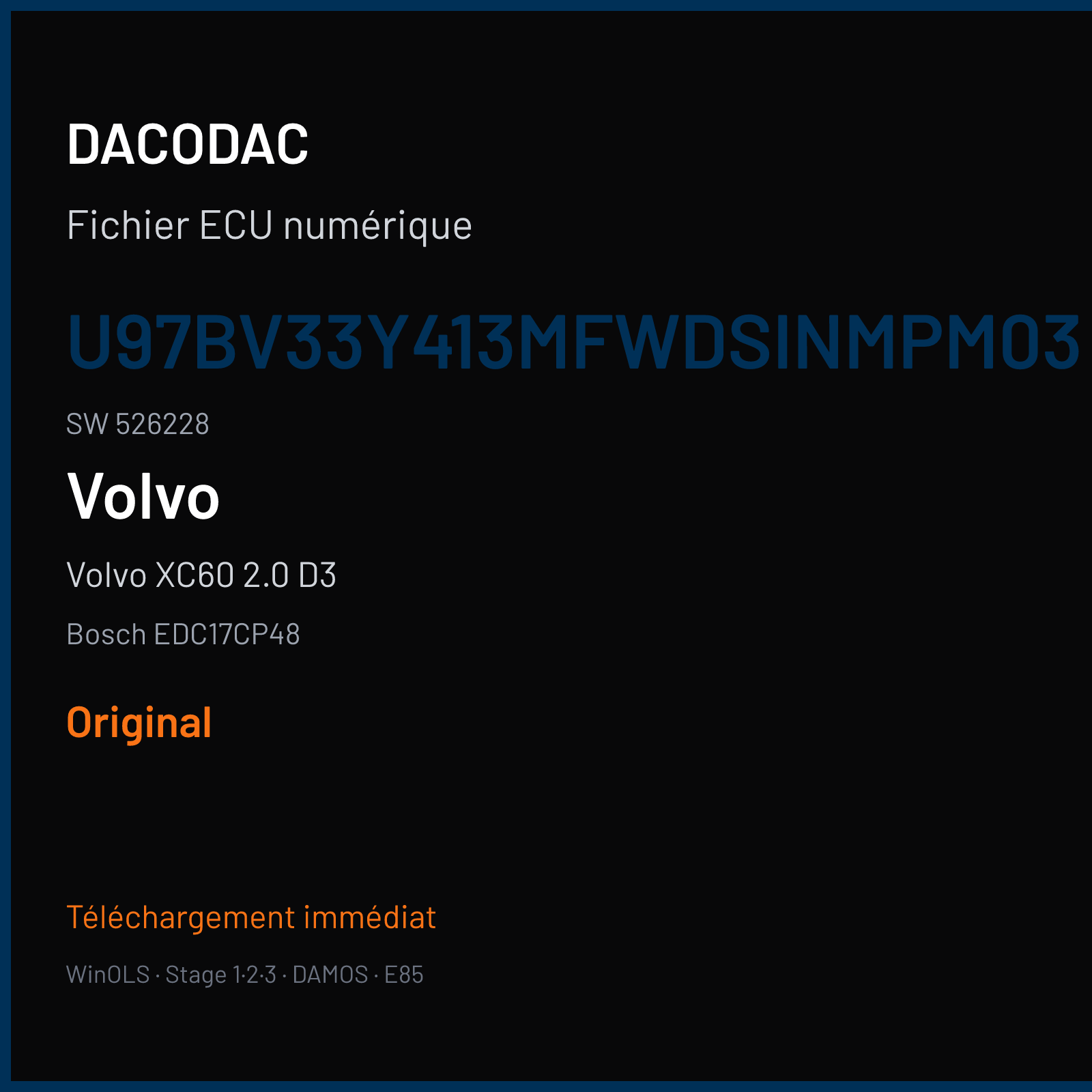 Volvo XC60 2.0 D3 (2012) — Bosch EDC17CP48 — U97BV33Y413MFWDSINMPM03 · 526228 — Original