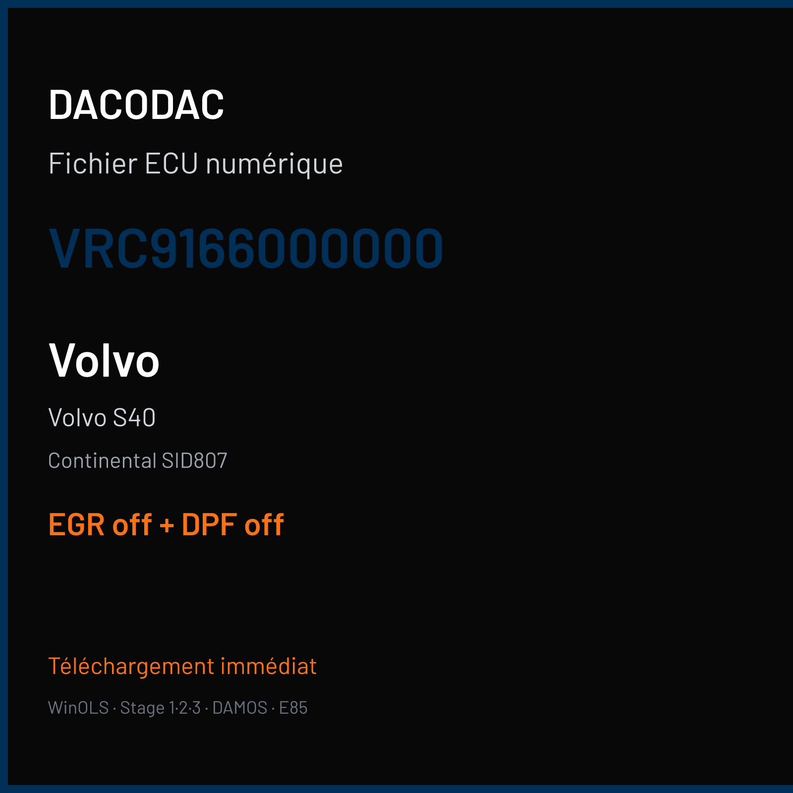 Volvo S40 (2011) — Continental SID807 — VRC9166000000 — EGR off + DPF off